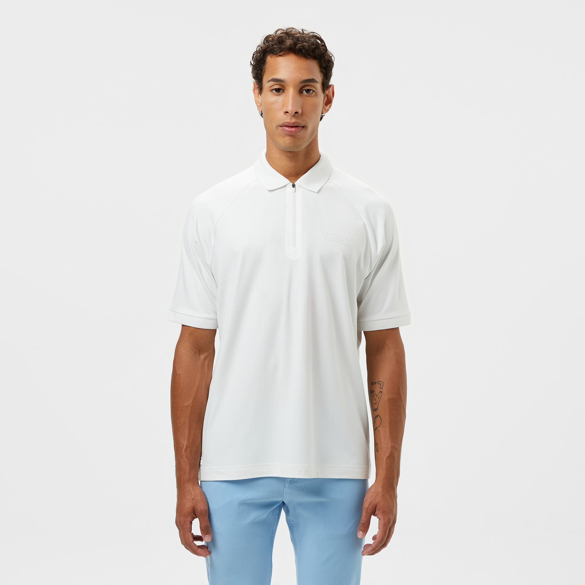 Lacoste Erkek Oversize Fit Yarım Fermuarlı Beyaz Polo