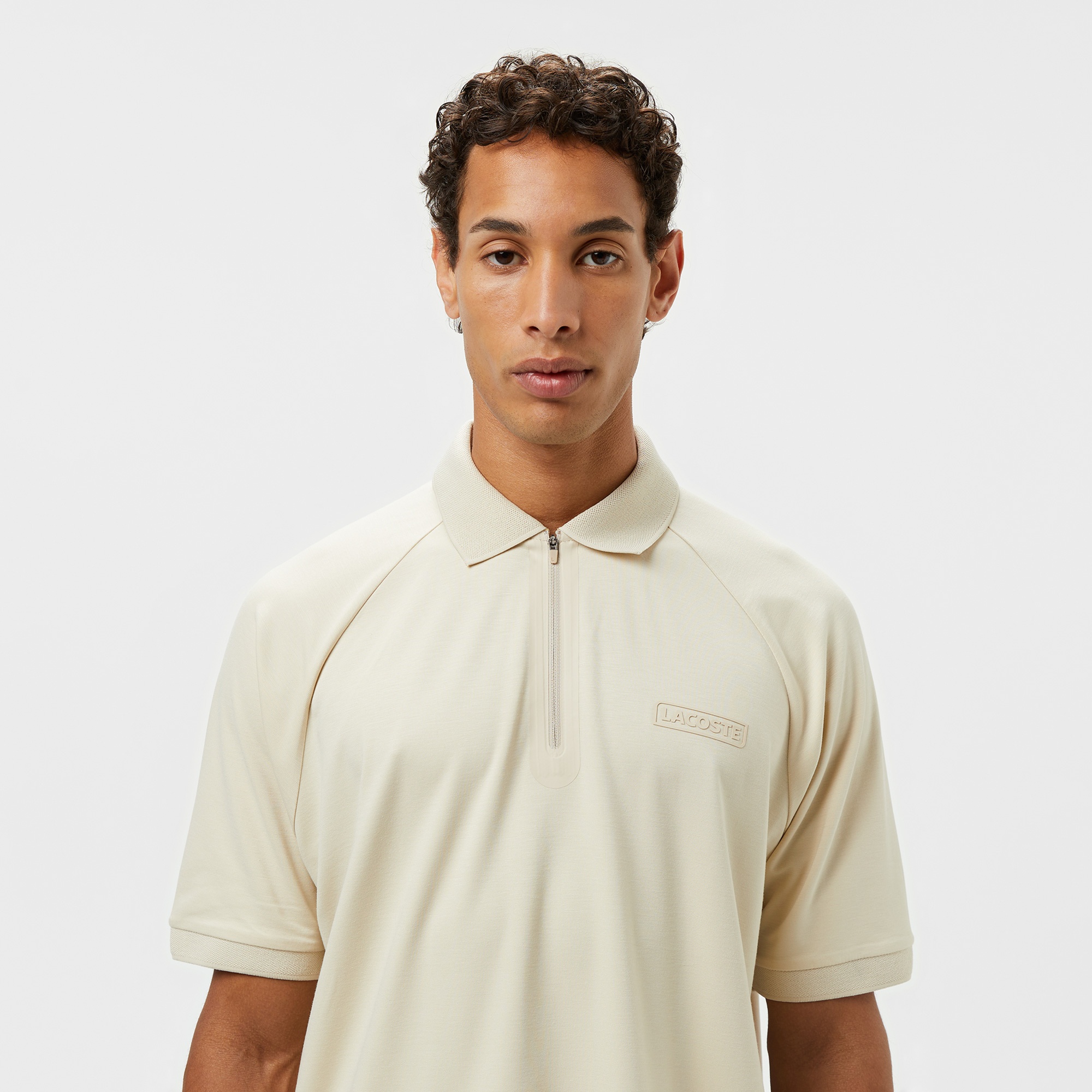 Lacoste Erkek Oversize Fit Yarım Fermuarlı Bej Polo