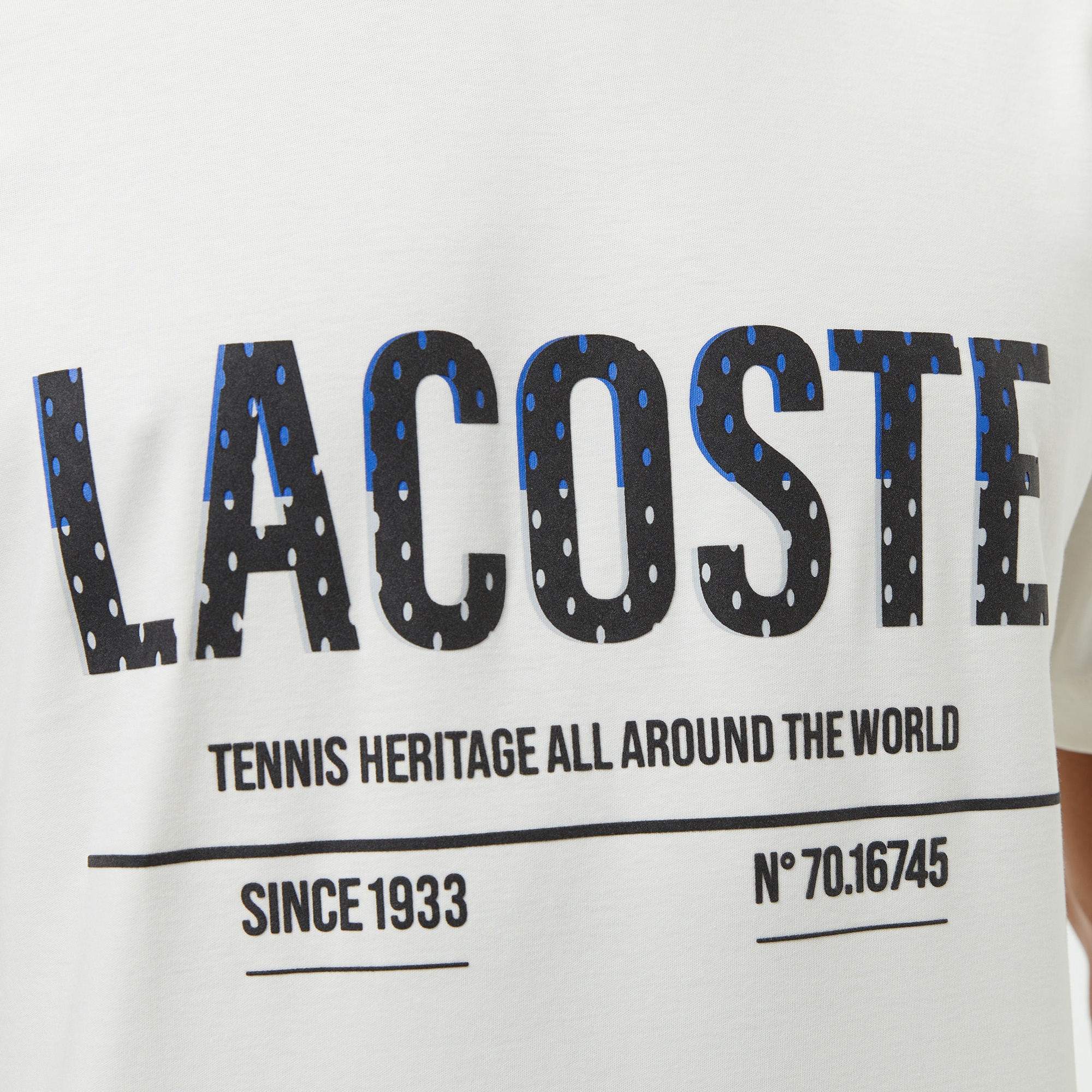 Lacoste Erkek Slim Fit Bisiklet Yaka Baskılı Beyaz T-Shirt