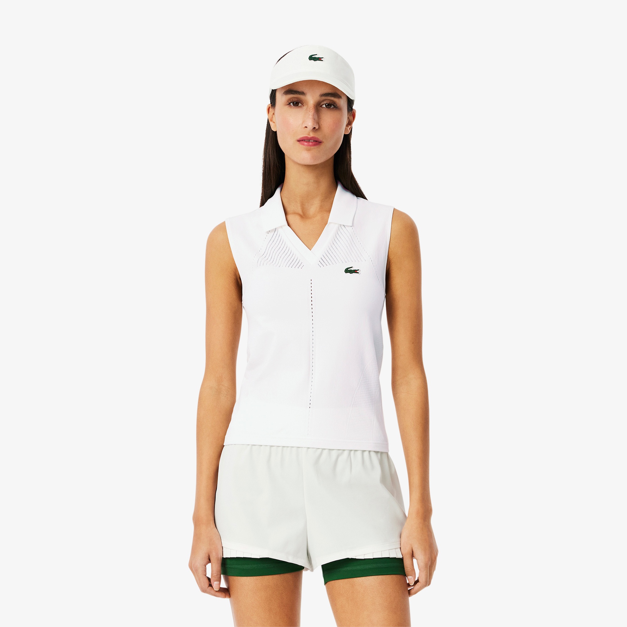 Lacoste Kadın Slim Fit Kolsuz Beyaz Polo