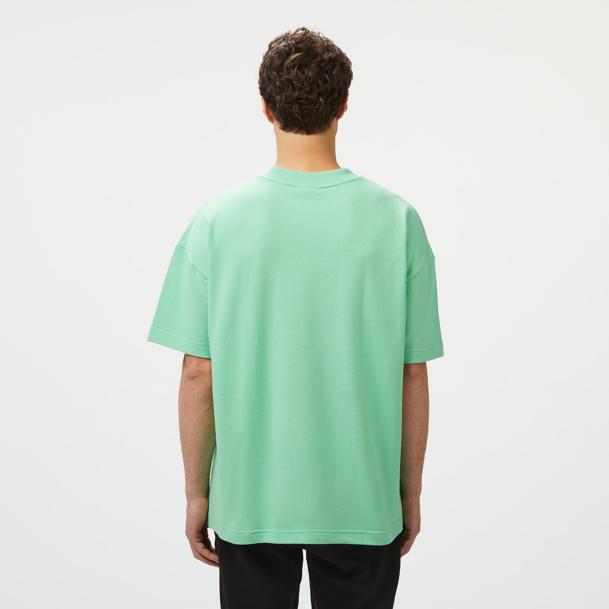 っっl Lacoste Erkek Oversize Fit Bisiklet Yaka Baskılı Açık Yeşil T