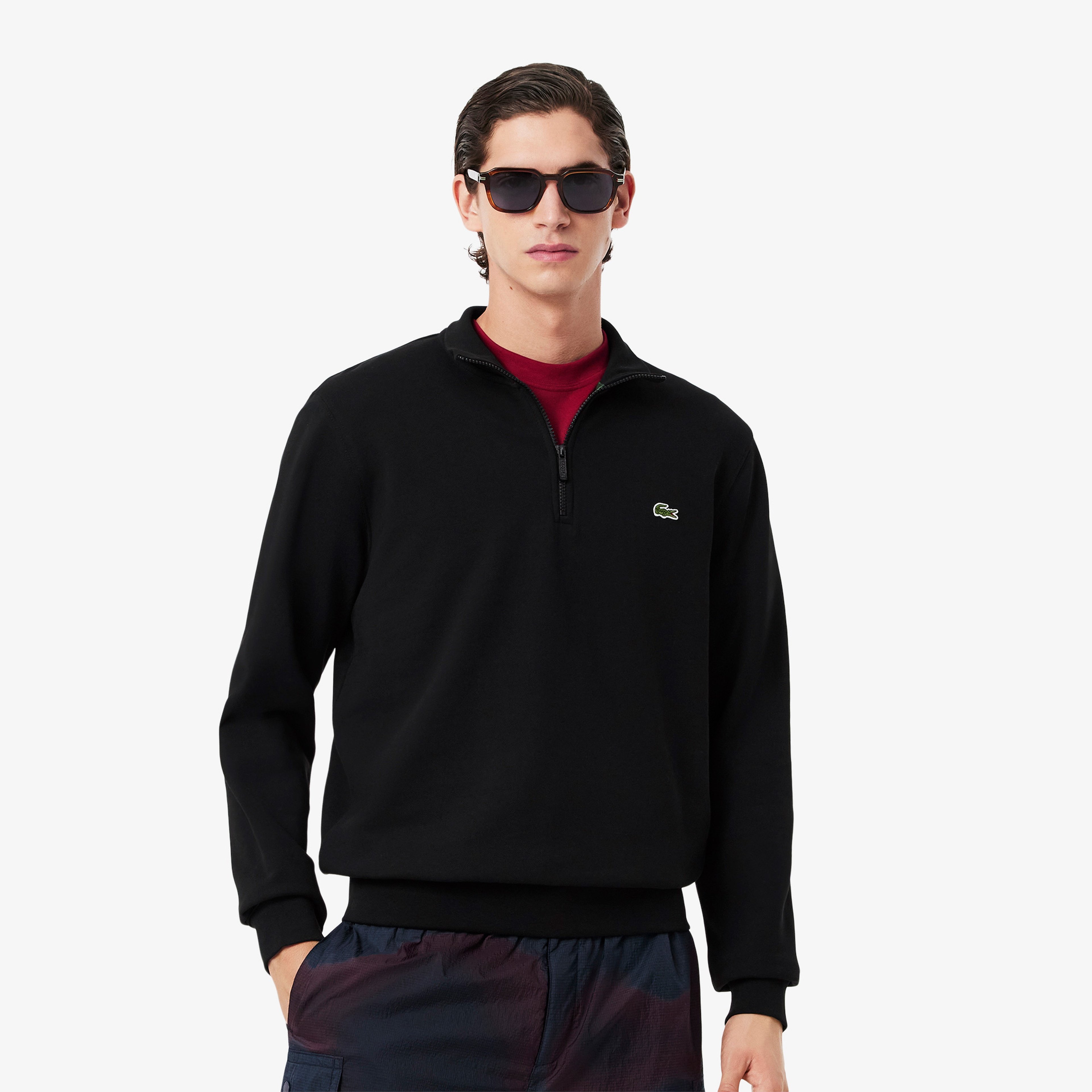 Erkek Classic Fit Yarım Fermuarlı Siyah Sweatshirt