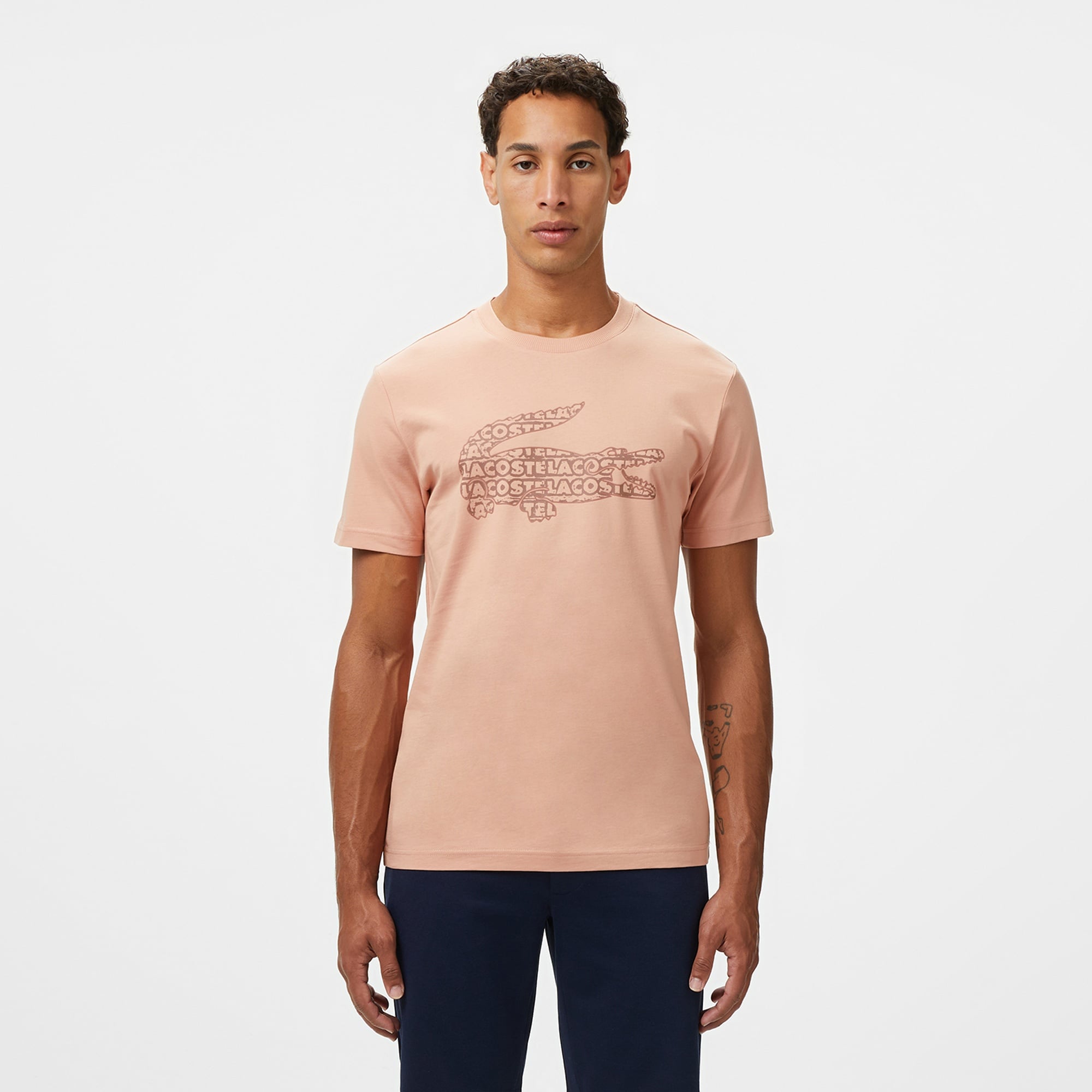 Lacoste Erkek Regular Fit Bisiklet Yaka Baskılı Açık Kahverengi T-Shirt