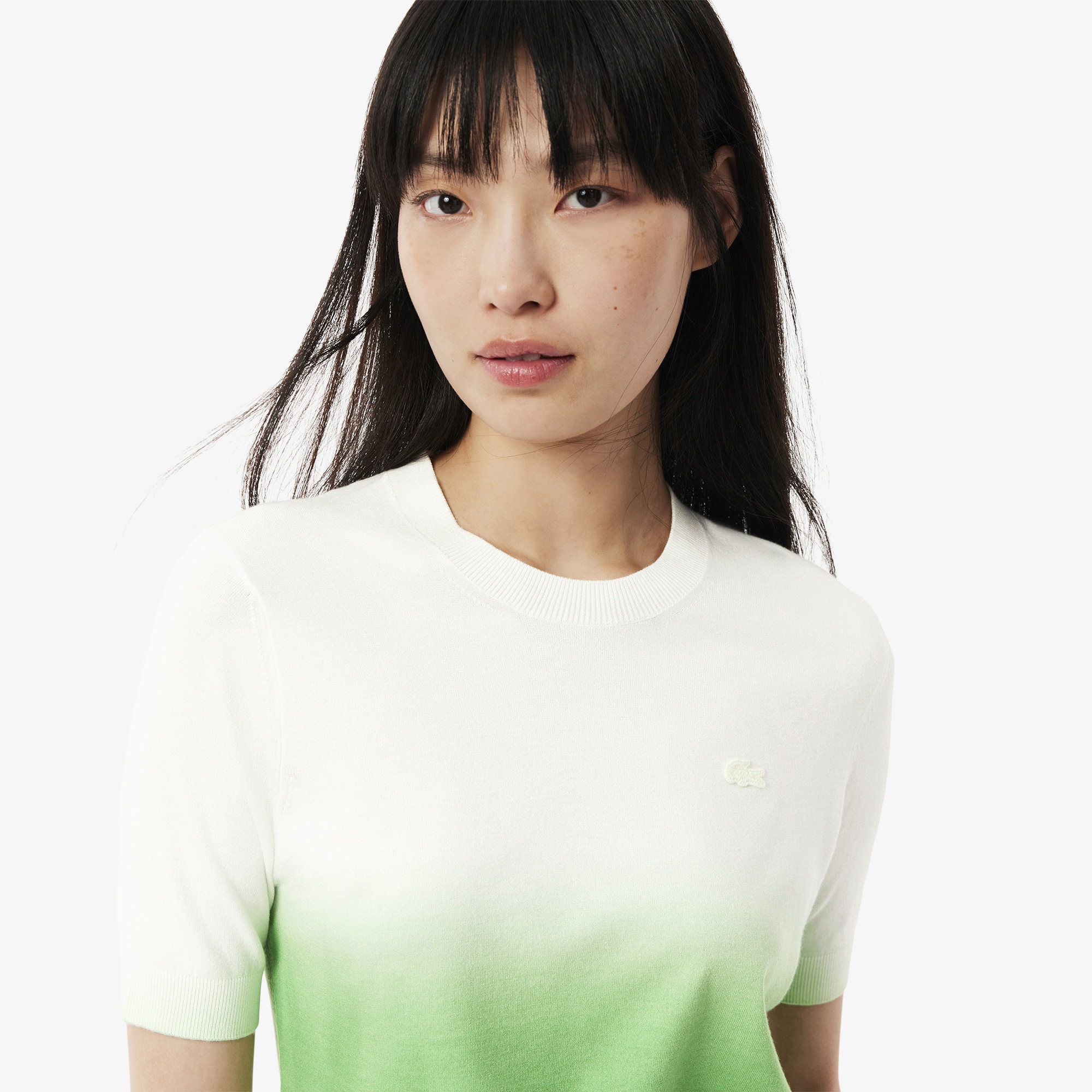 Lacoste Kadın Classic Fit Kısa Kollu Bisiklet Yaka Renk Bloklu Yeşil Triko