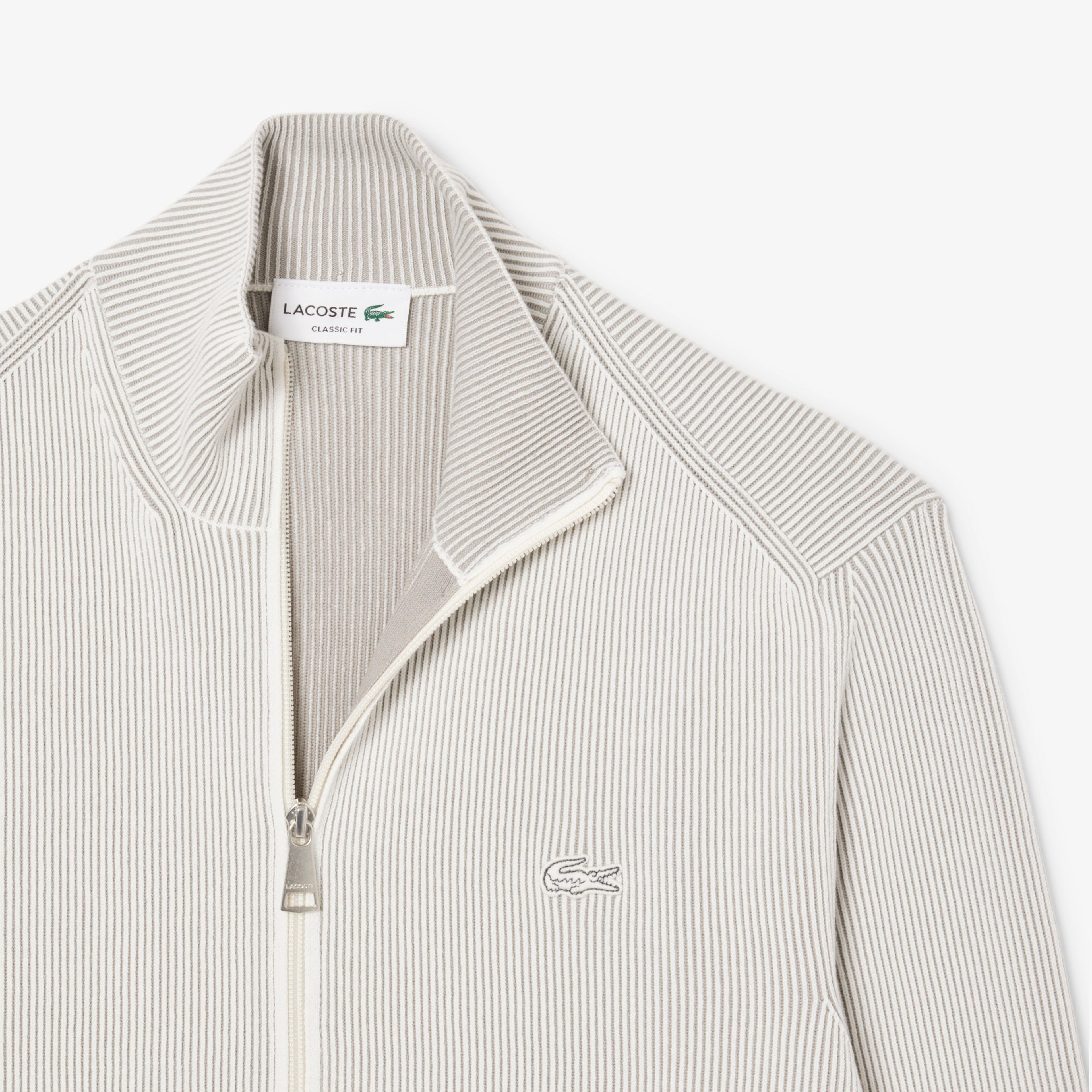 Erkek Classic Fit Fermuarlı Yaka Gri Triko