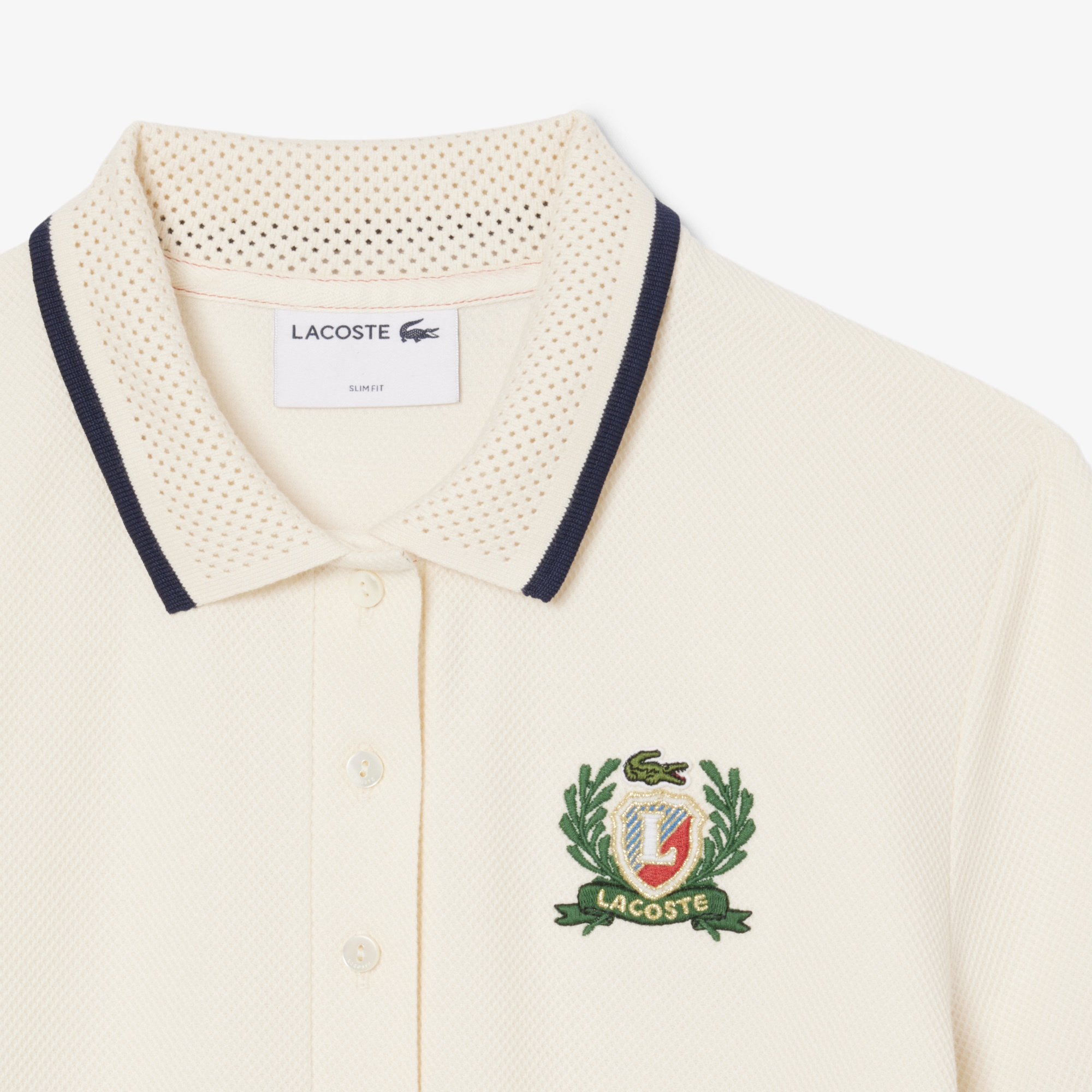 Lacoste Kadın Slim Fit Kısa Kollu Polo Yaka Renk Bloklu Krem Elbise