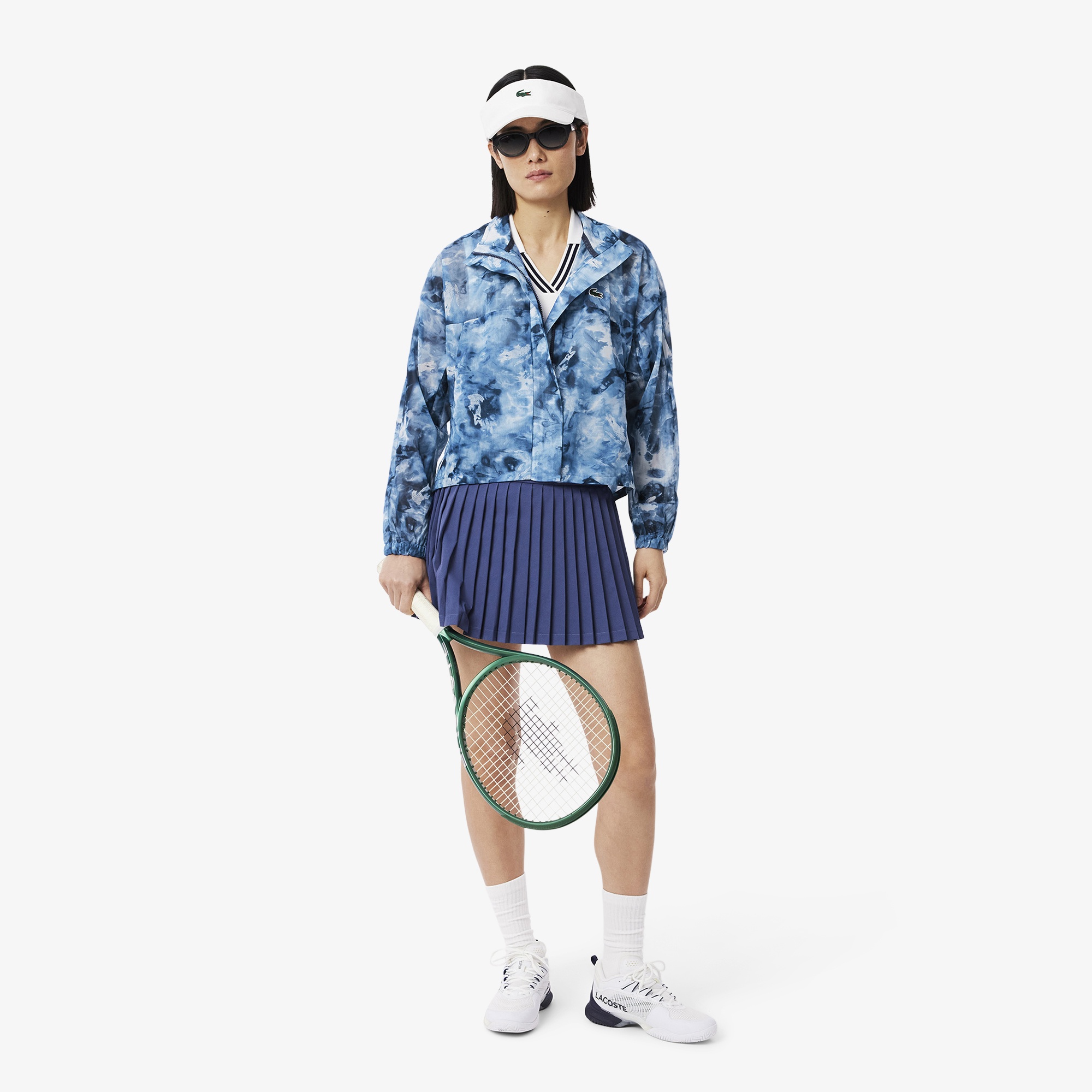 Lacoste Kadın Relaxed Fit Dik Yaka Desenli Mavi Ceket
