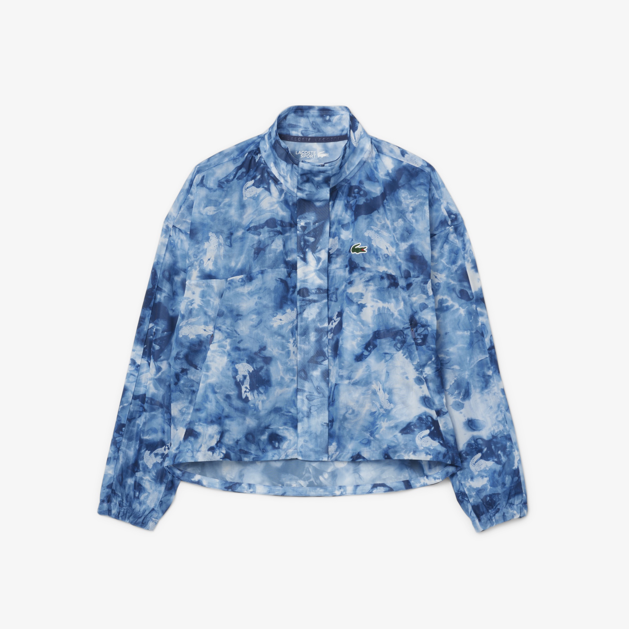 Lacoste Kadın Relaxed Fit Dik Yaka Desenli Mavi Ceket