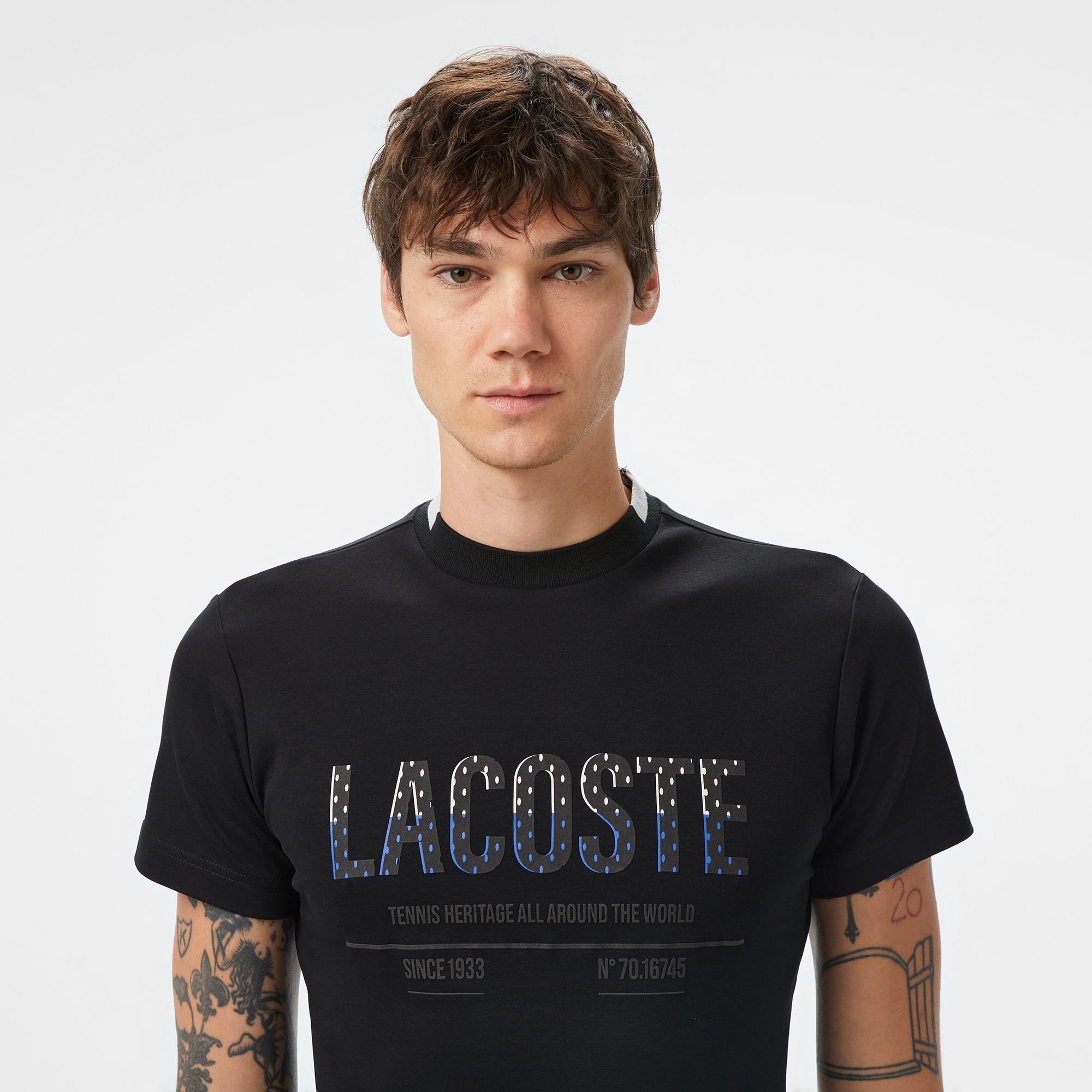 Lacoste Erkek Slim Fit Bisiklet Yaka Baskılı Siyah T-Shirt