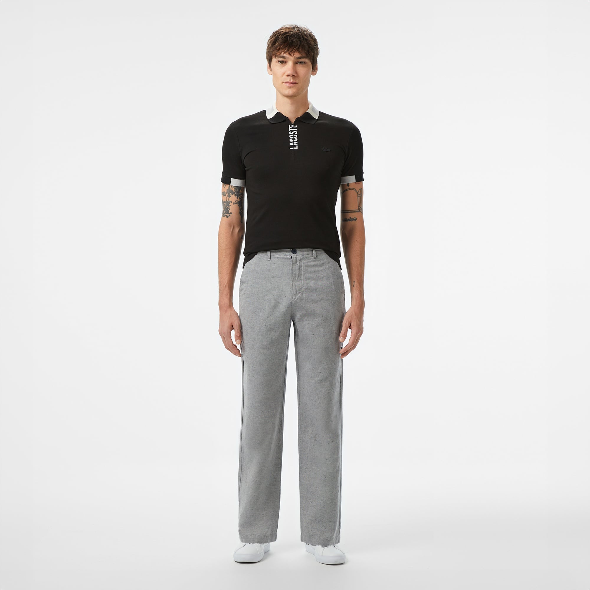 Lacoste Erkek Regular Fit Yarım Fermuarlı Baskılı Siyah Polo