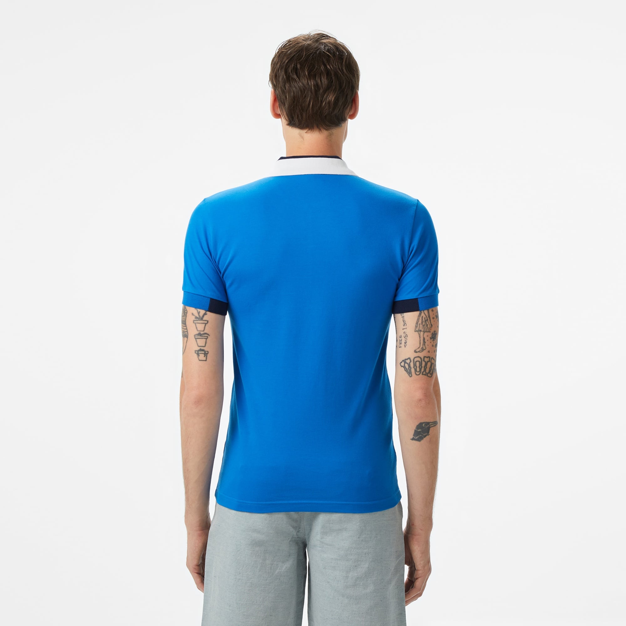 Erkek Regular Fit Yarım Fermuarlı Baskılı Mavi Polo