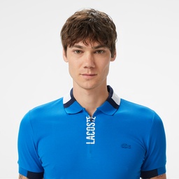 Erkek Regular Fit Yarım Fermuarlı Baskılı Mavi Polo Lacivert