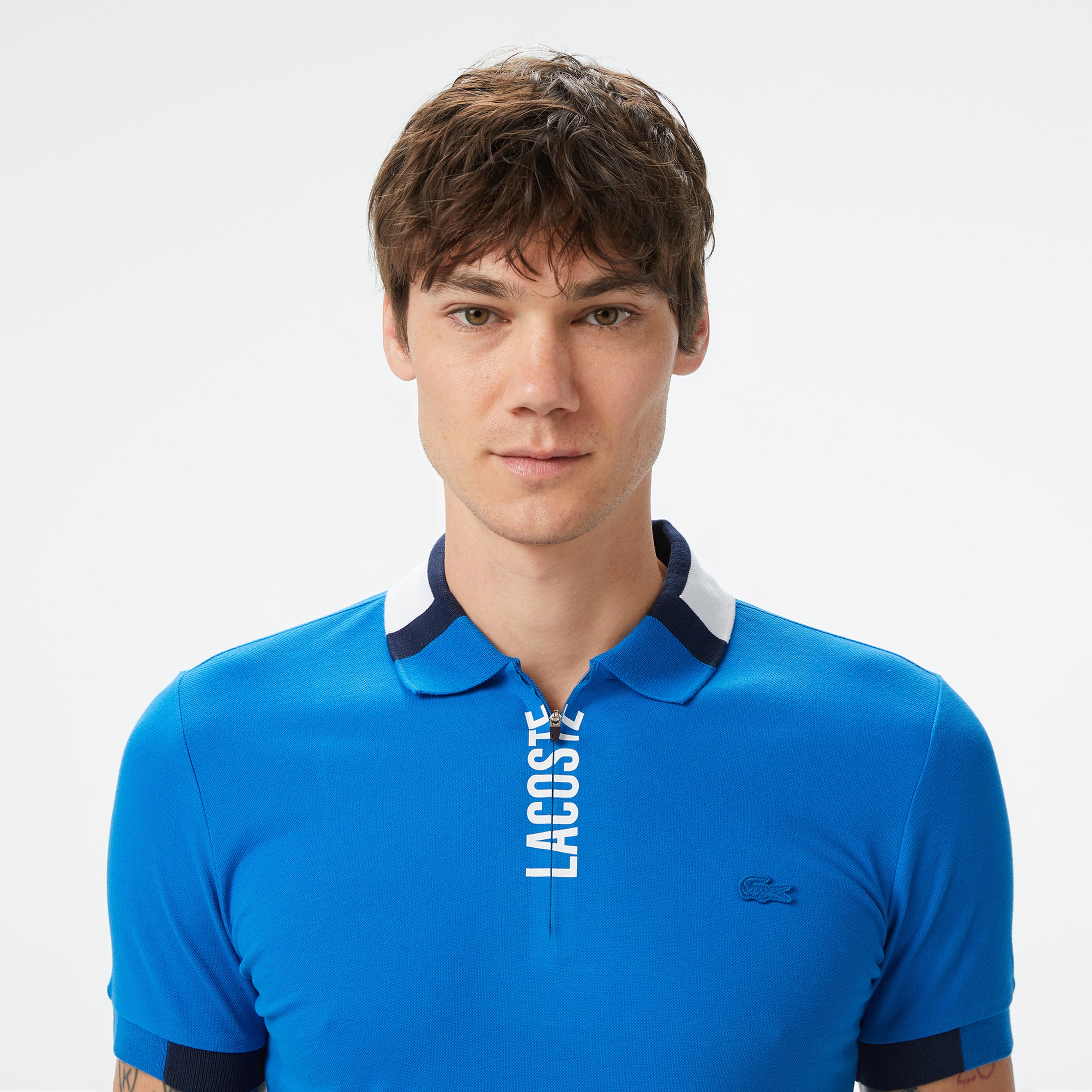 Erkek Regular Fit Yarım Fermuarlı Baskılı Mavi Polo Erkek Regular Fit Yarım Fermuarlı Baskılı Mavi Polo