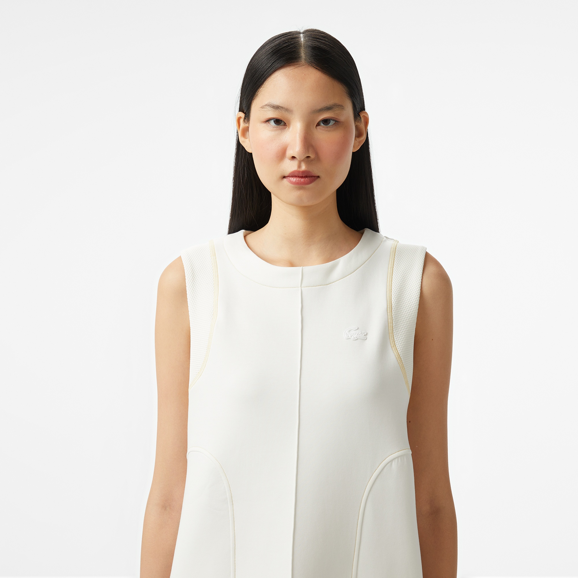 Lacoste Kadın Relaxed Fit Kolsuz Bisiklet Yaka Beyaz Elbise