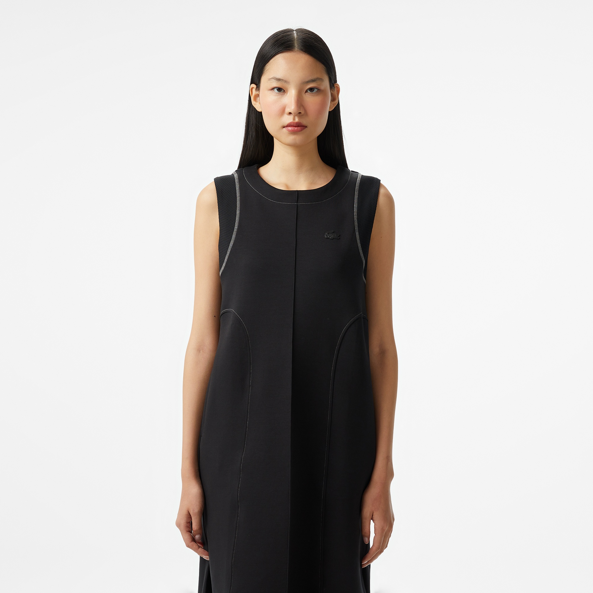 Lacoste Kadın Relaxed Fit Kolsuz Bisiklet Yaka Siyah Elbise