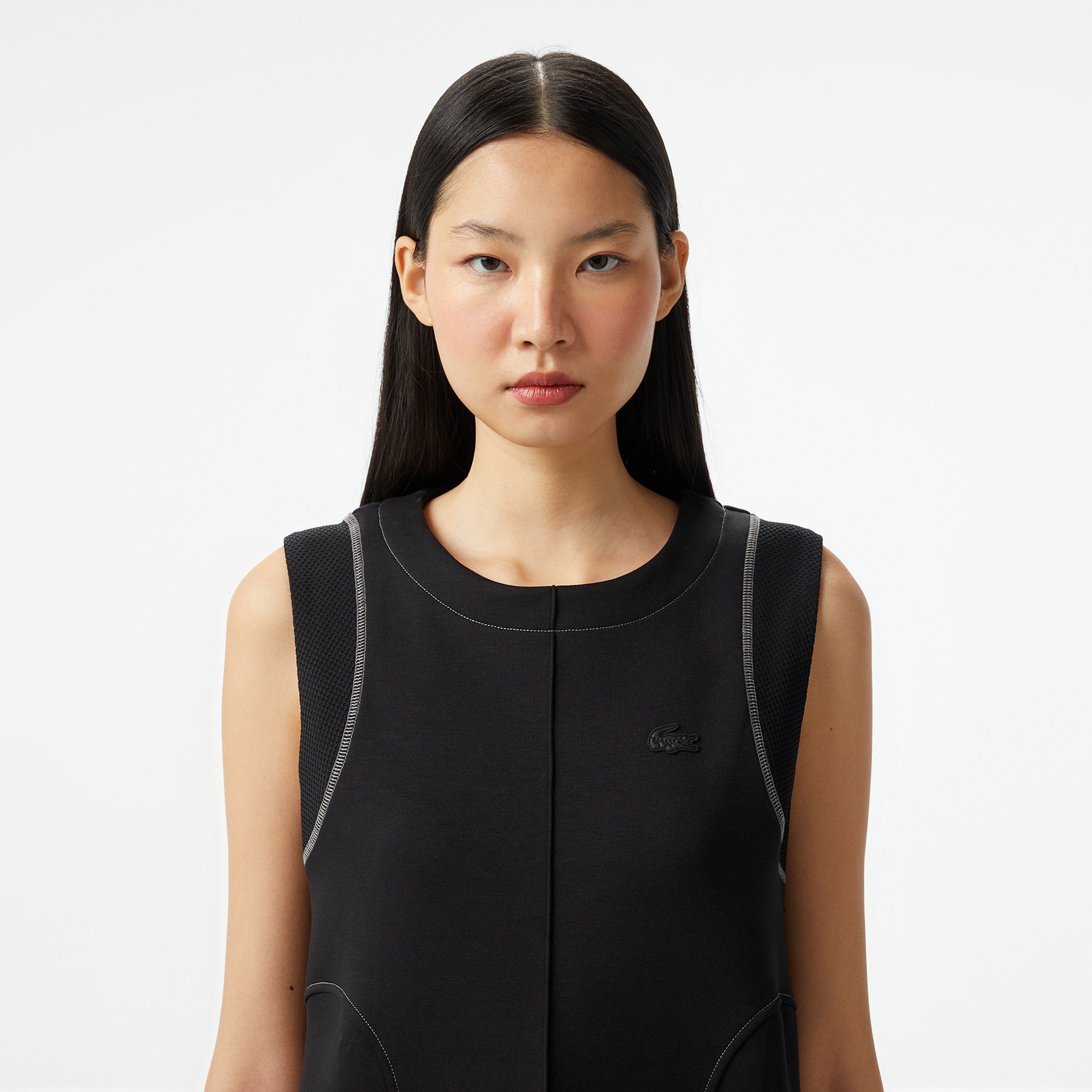 Lacoste Kadın Relaxed Fit Kolsuz Bisiklet Yaka Siyah Elbise