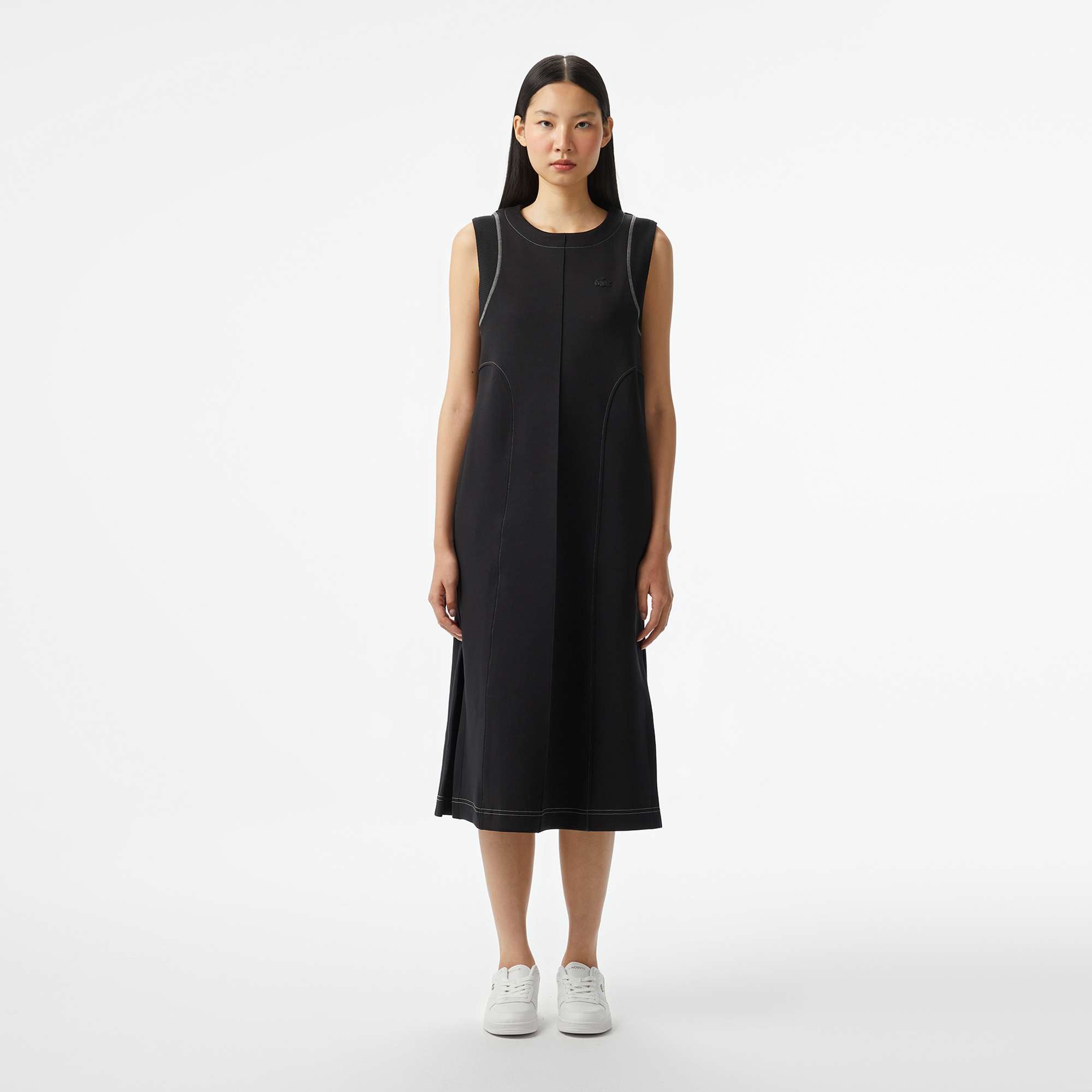 Lacoste Kadın Relaxed Fit Kolsuz Bisiklet Yaka Siyah Elbise