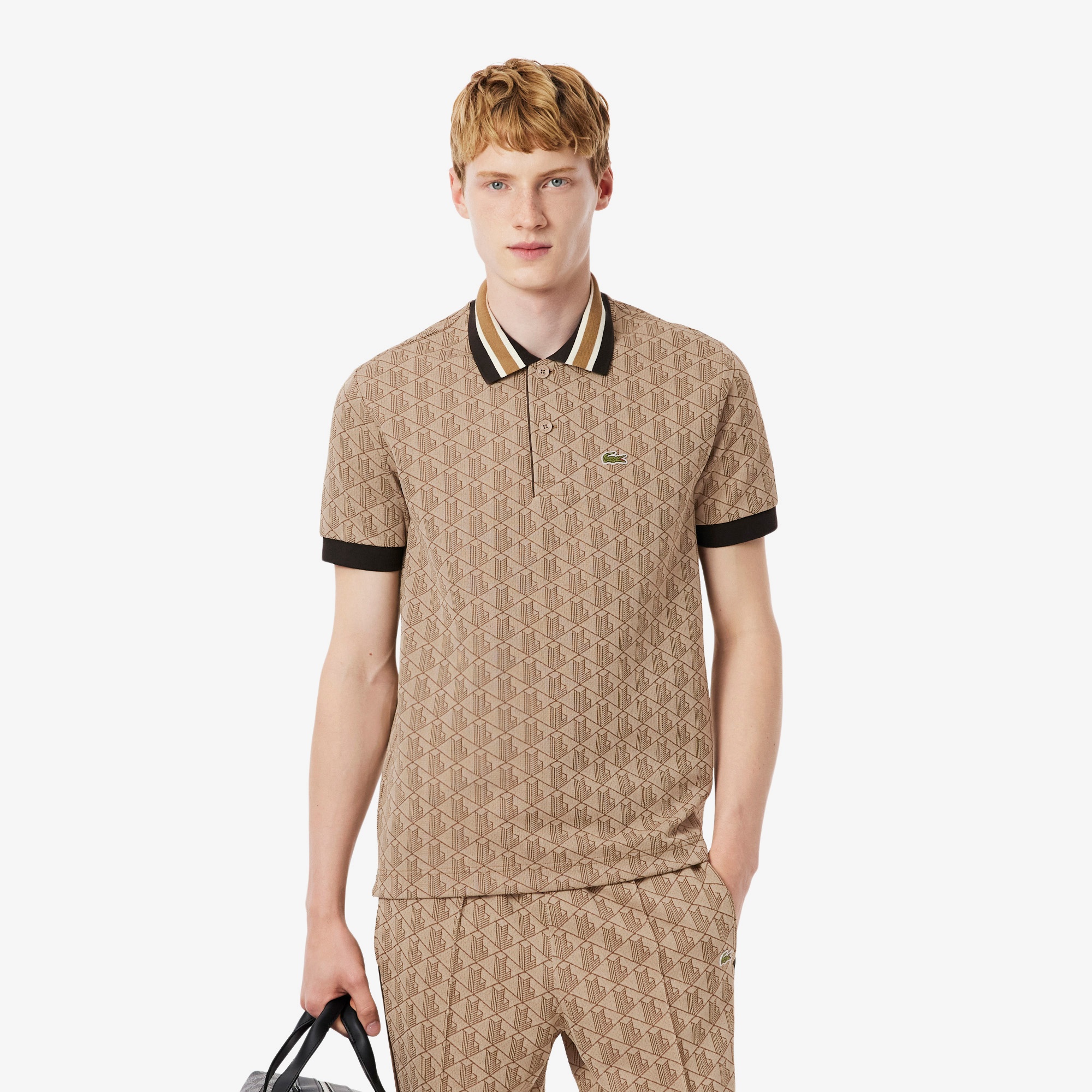 Erkek Classic Fit Monogram Kahverengi Polo