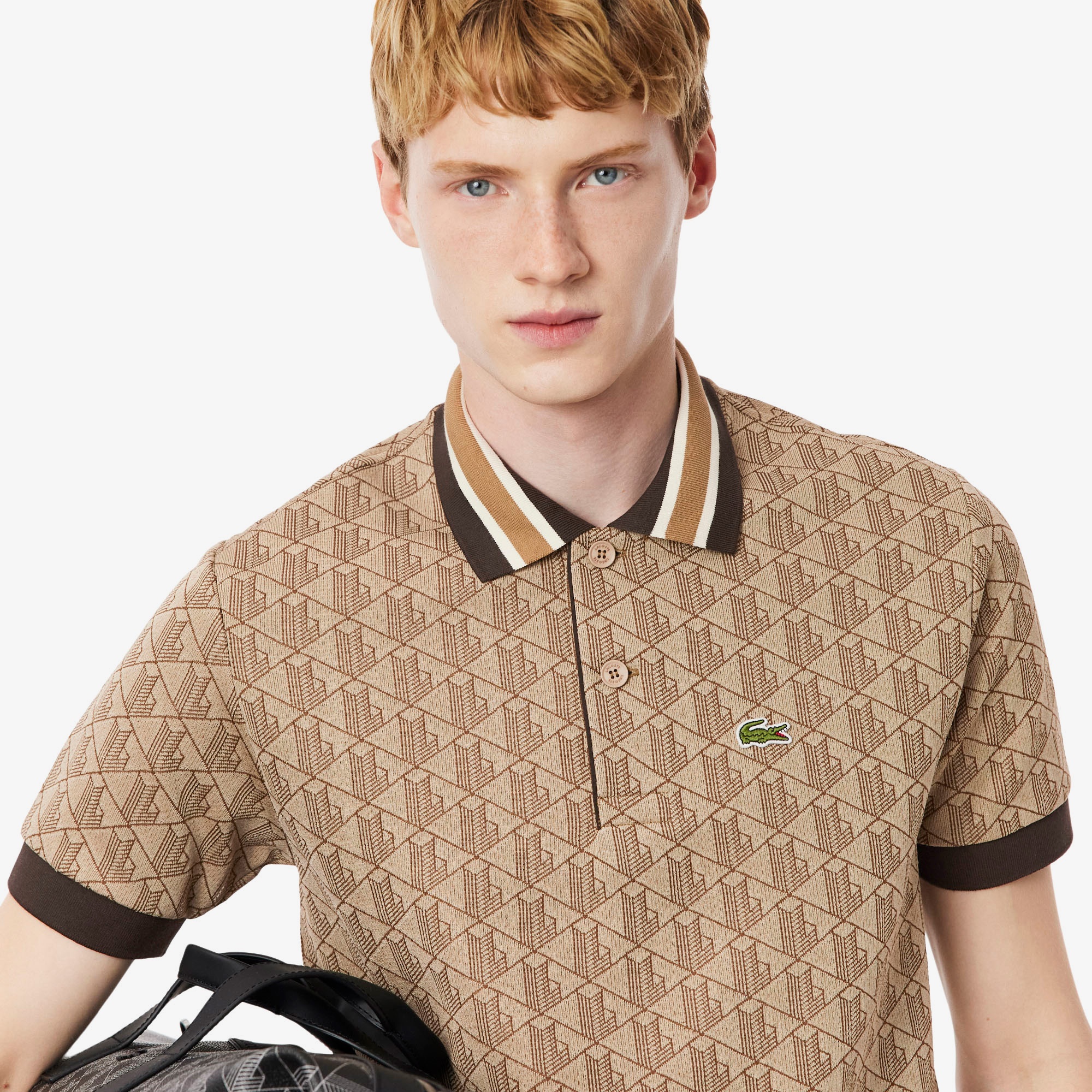 Erkek Classic Fit Monogram Kahverengi Polo