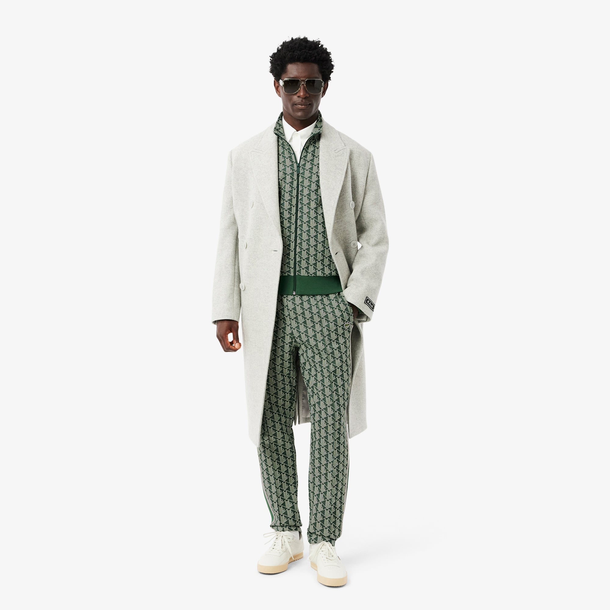 Erkek Regular Fit Dik Yaka Monogram Yeşil Sweatshirt