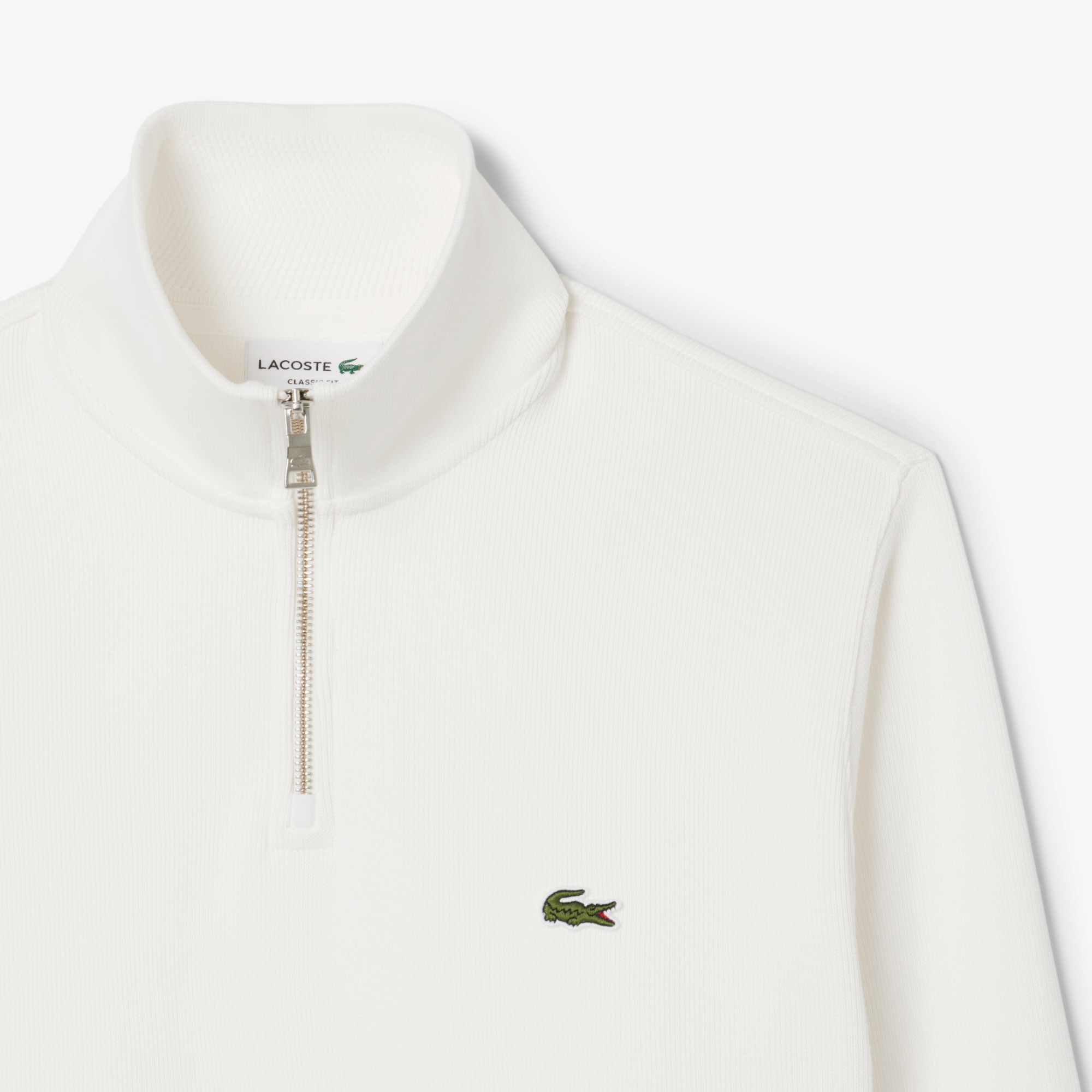 Lacoste Erkek Classic Fit Yarım Fermuarlı Beyaz Sweatshirt görsel 4