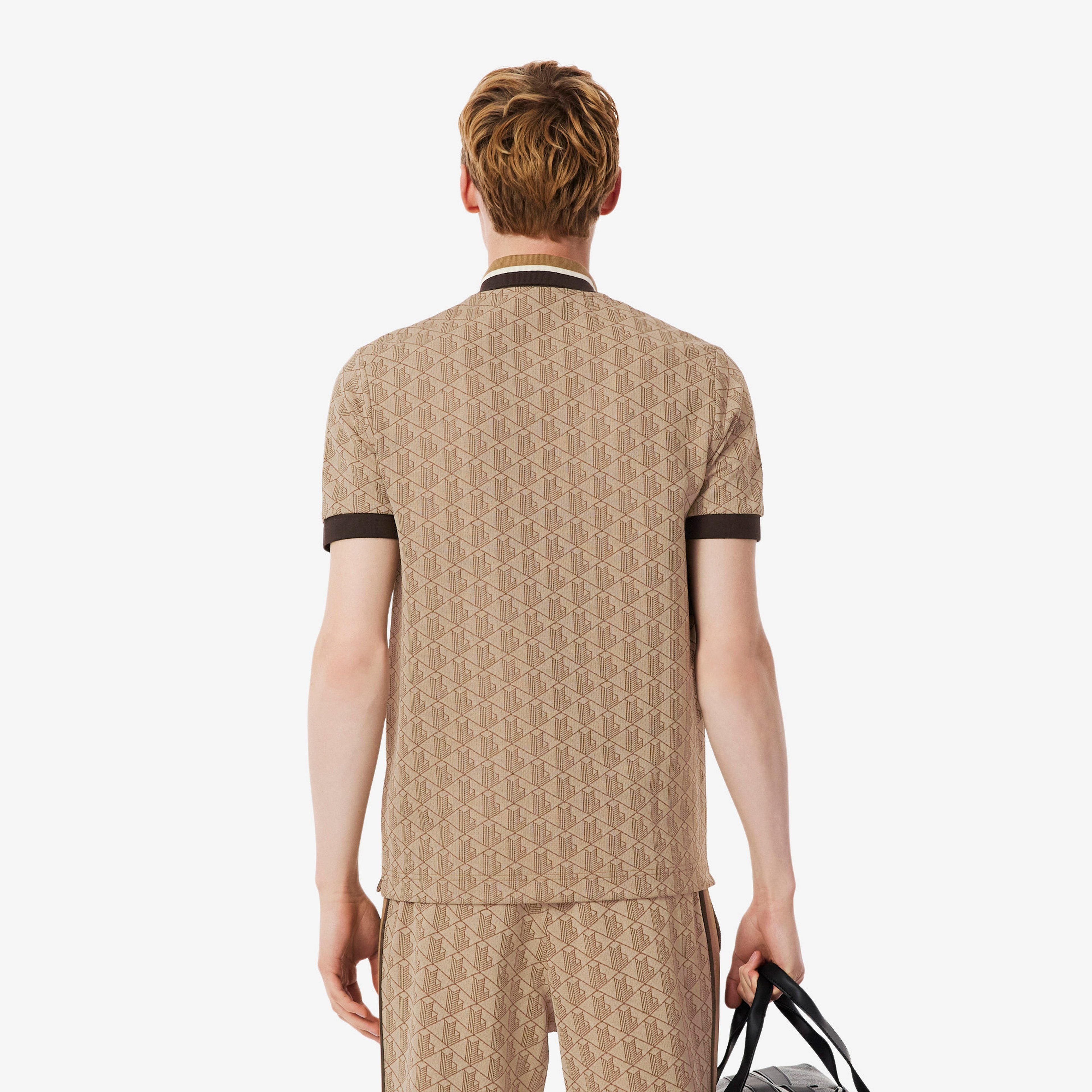 Erkek Classic Fit Monogram Kahverengi Polo