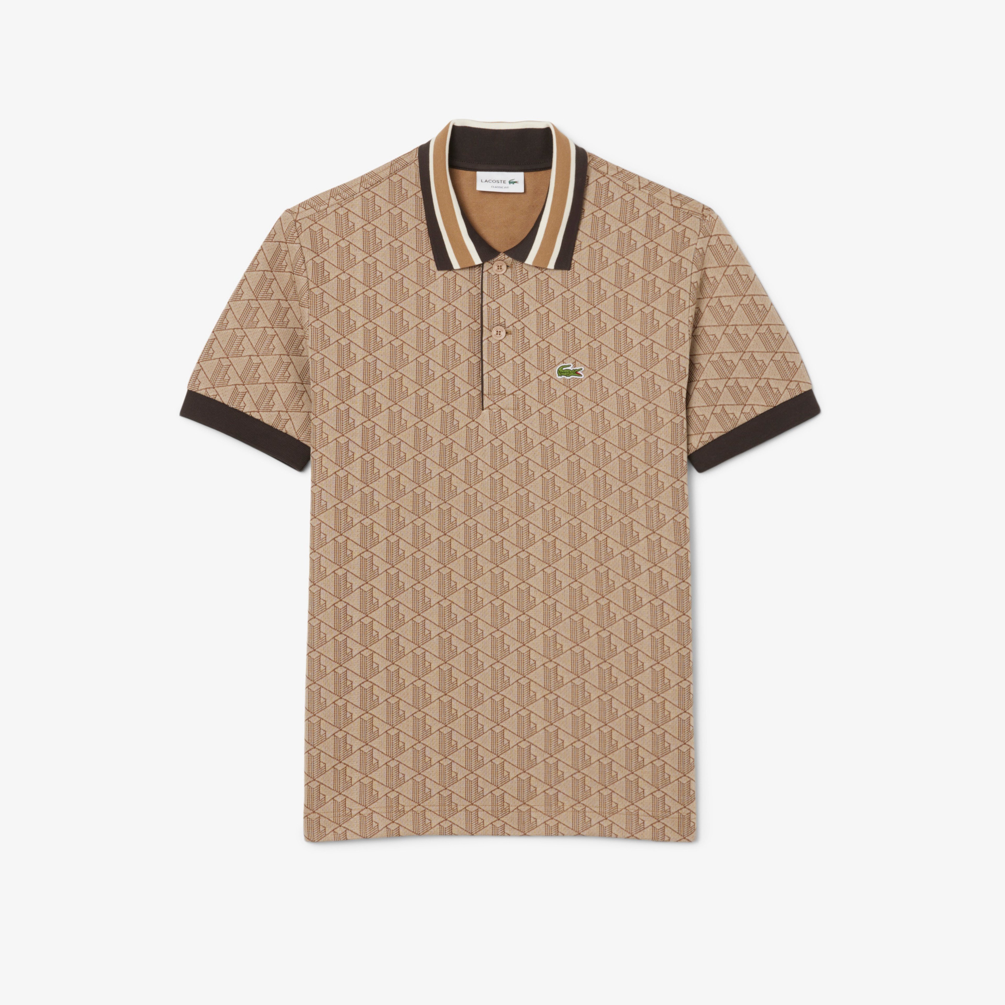 Erkek Classic Fit Monogram Kahverengi Polo