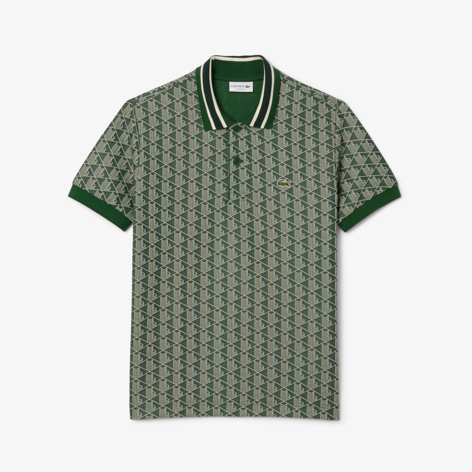Erkek Classic Fit Monogram Yeşil Polo