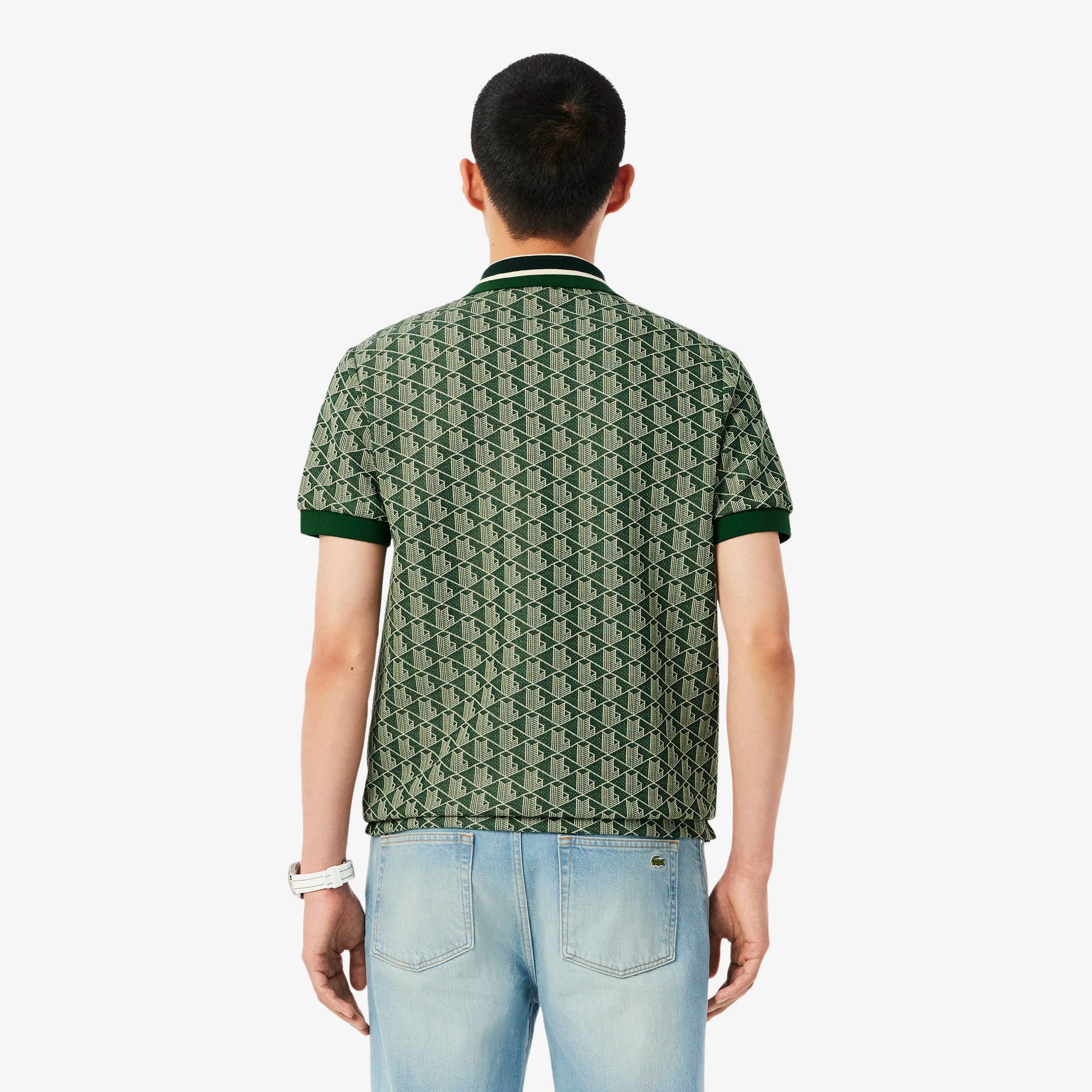 Erkek Classic Fit Monogram Yeşil Polo