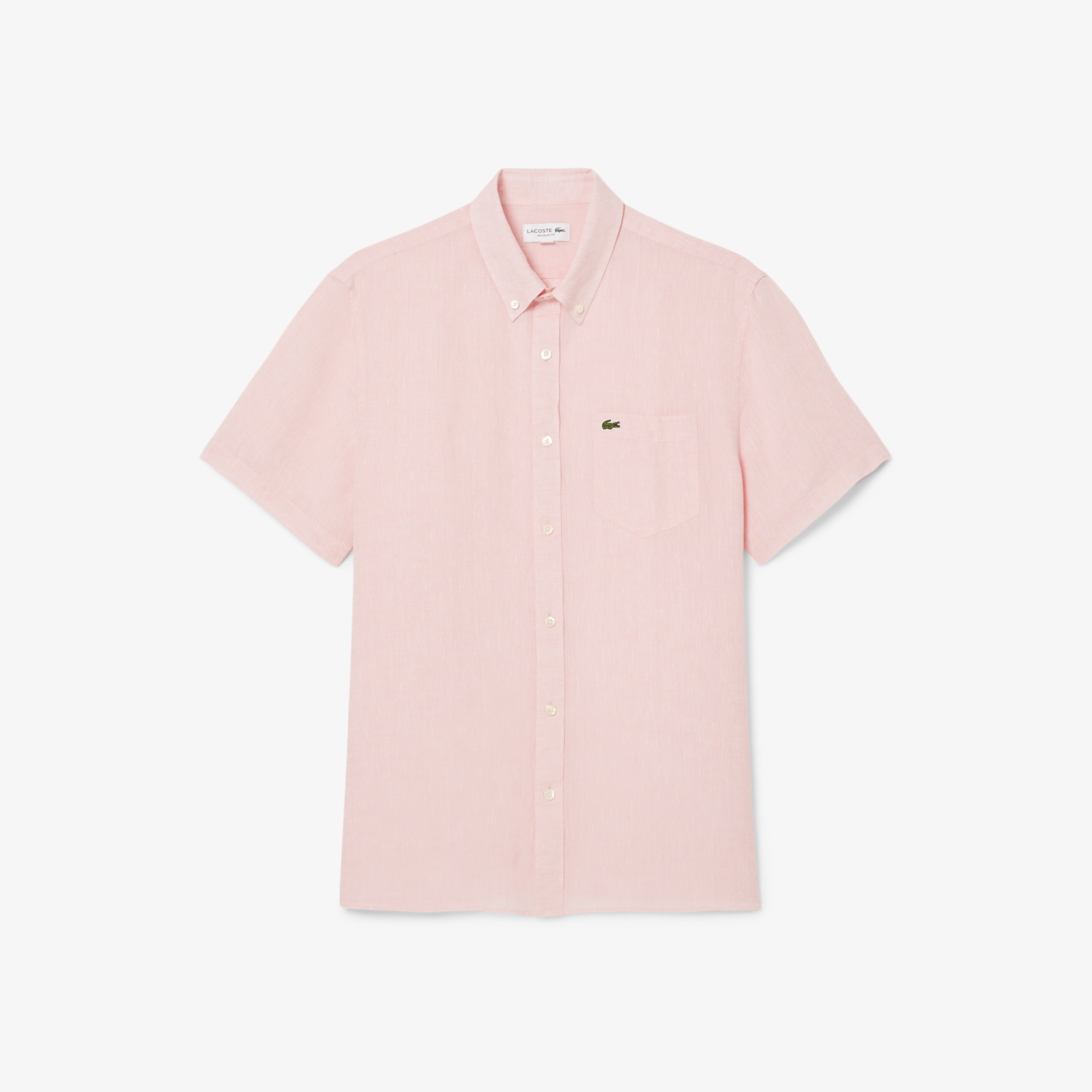 Lacoste Erkek Regular Fit Kısa Kollu Düğmeli Yaka Keten Açık Pembe Gömlek
