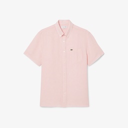 Lacoste Erkek Regular Fit Kısa Kollu Düğmeli Yaka Keten Açık Pembe Gömlek Pembe