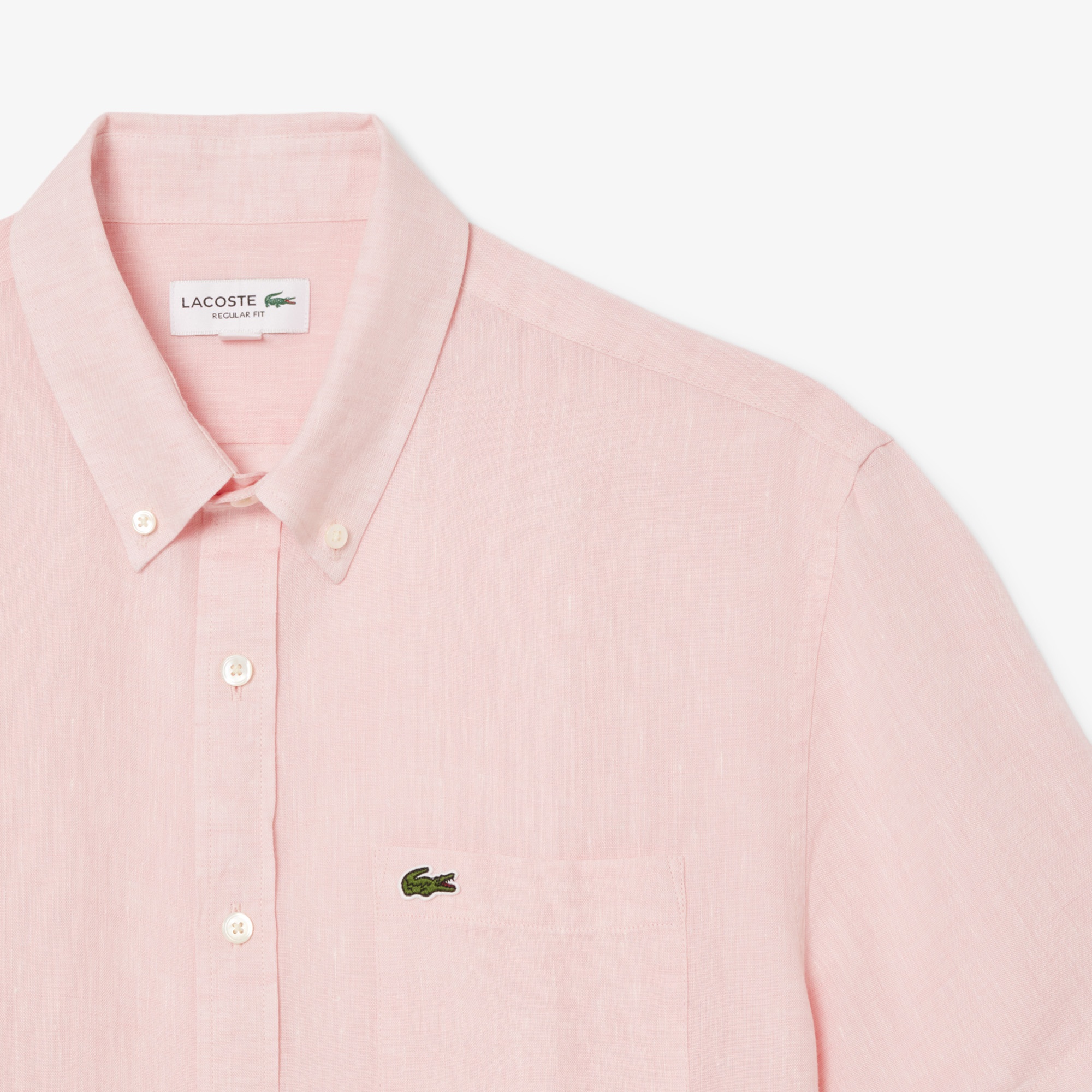 Lacoste Erkek Regular Fit Kısa Kollu Düğmeli Yaka Keten Açık Pembe Gömlek