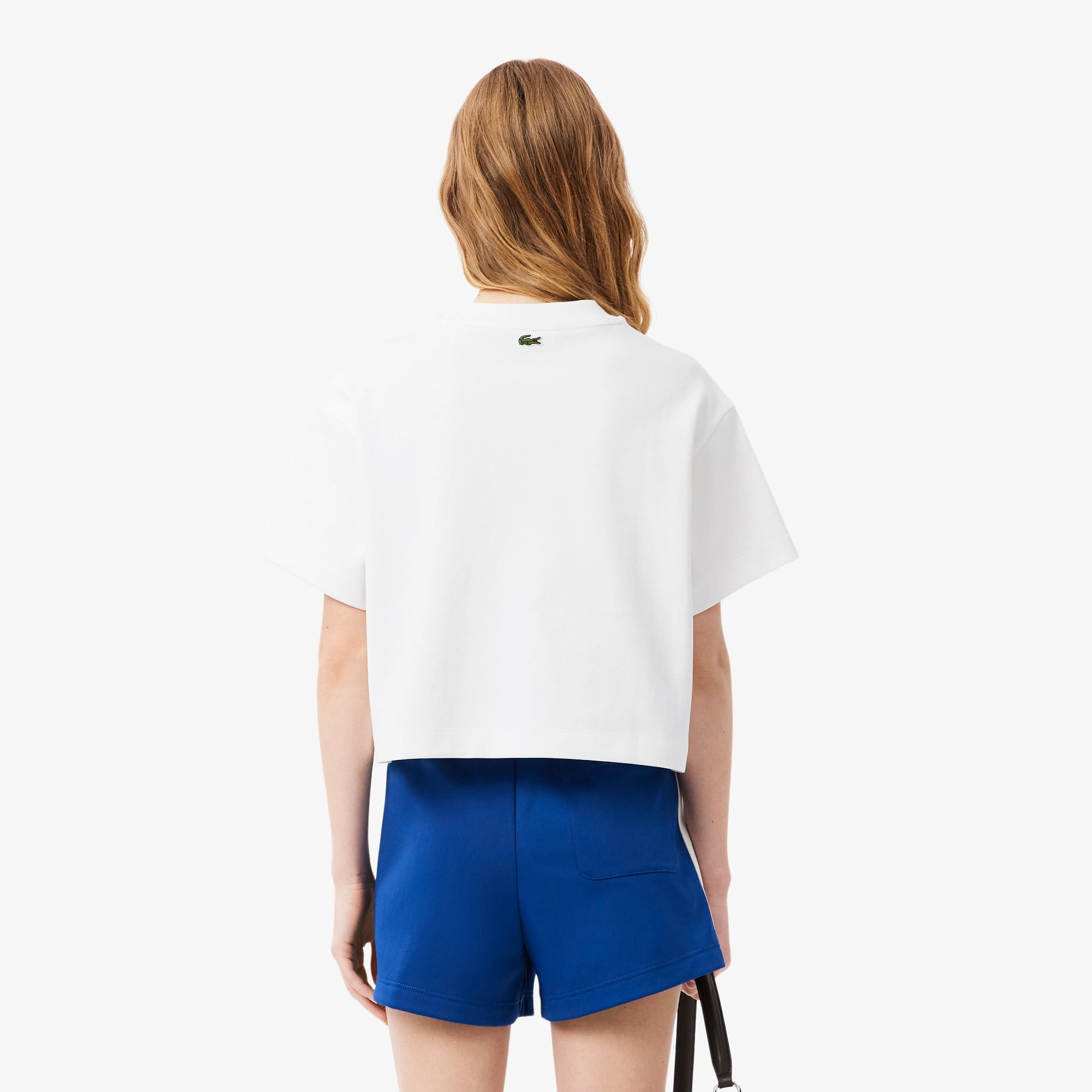 Lacoste Kadın Oversize Fit Bisiklet Yaka Baskılı Beyaz T-Shirt görsel 3