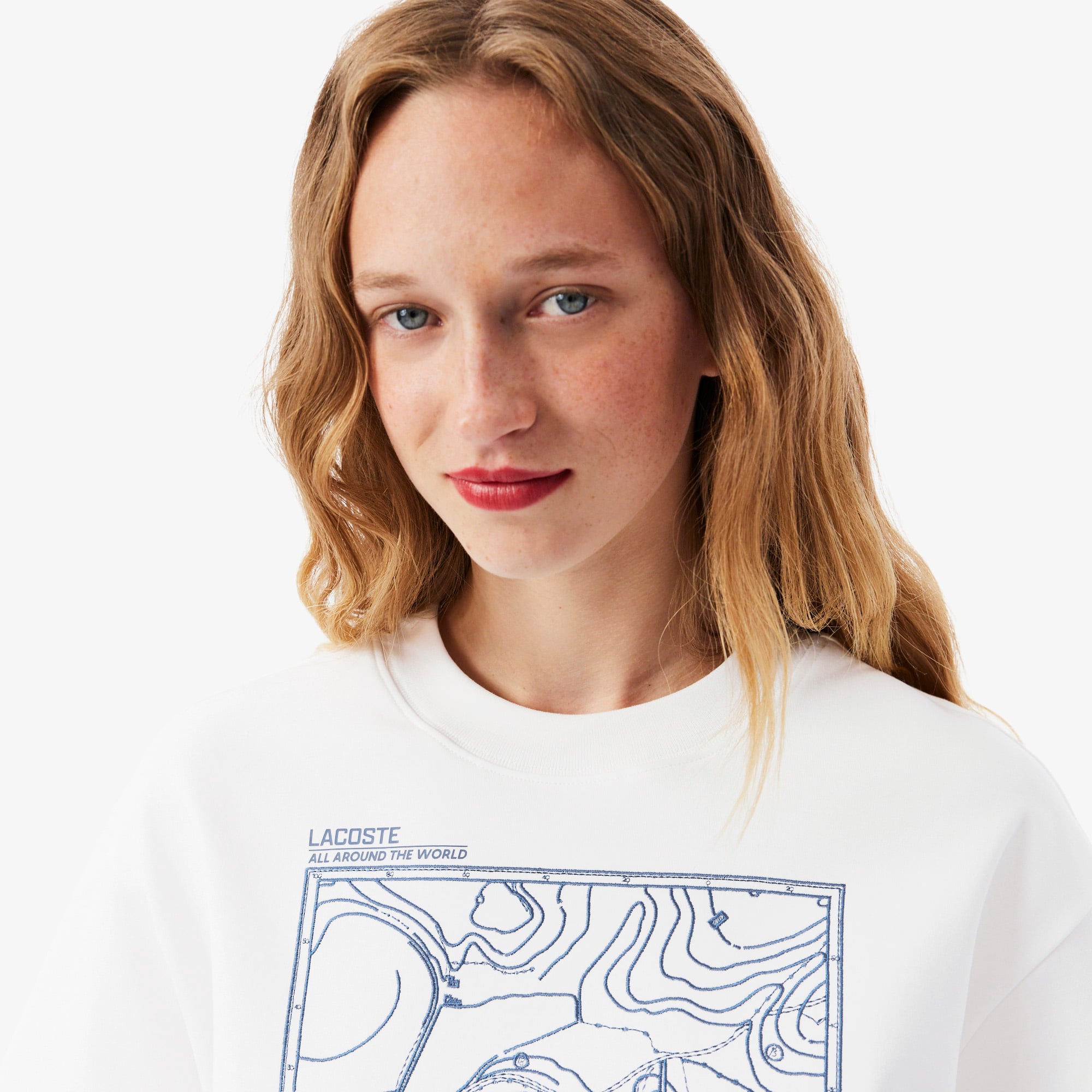 Lacoste Kadın Oversize Fit Bisiklet Yaka Baskılı Beyaz T-Shirt görsel 2