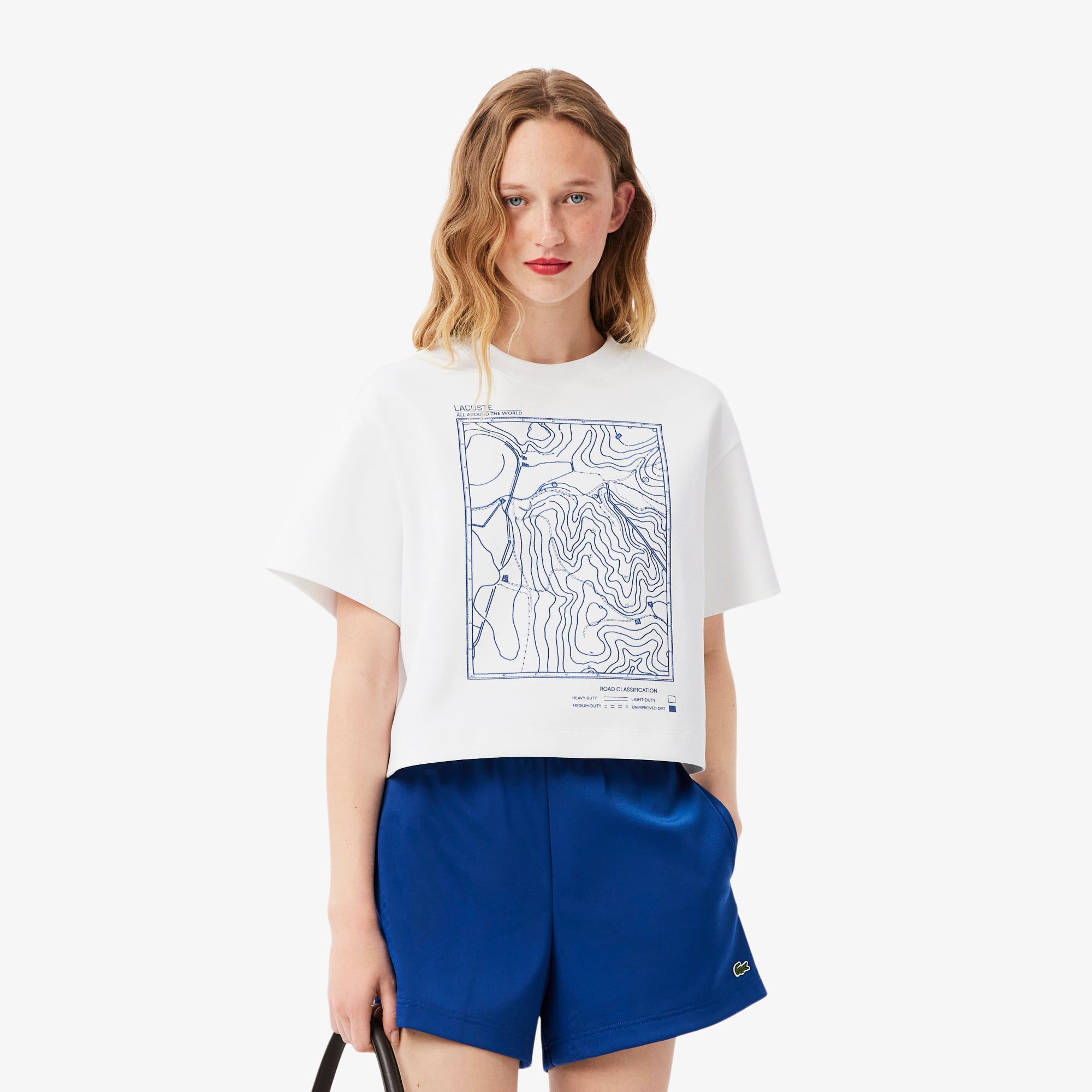 Lacoste Kadın Oversize Fit Bisiklet Yaka Baskılı Beyaz T-Shirt