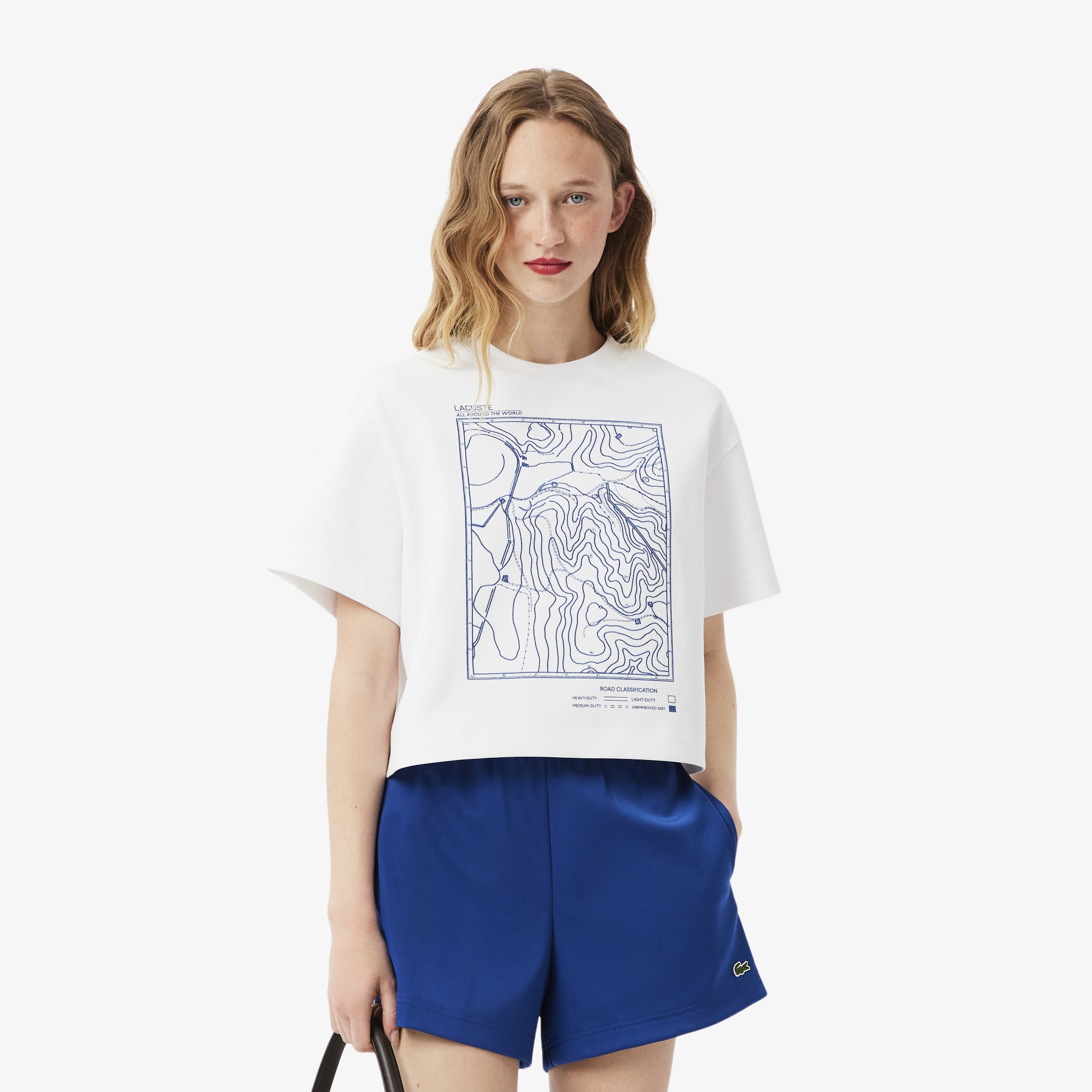 Kadın Oversize Fit Bisiklet Yaka Baskılı Beyaz T-Shirt