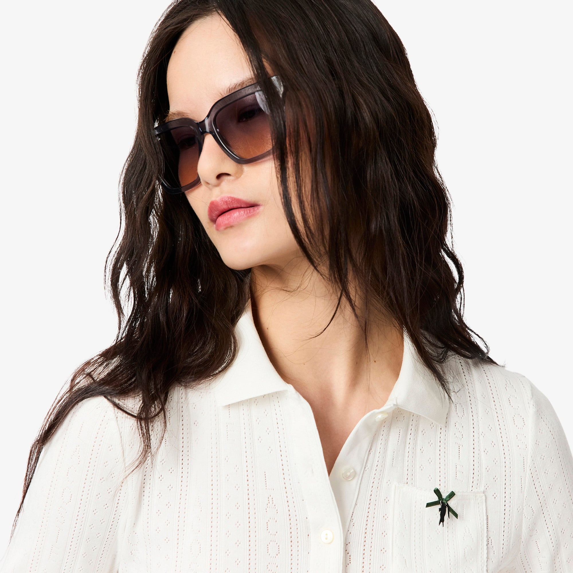 L.12.D Kadın Slim Fit  Organik Pamuk Beyaz Polo