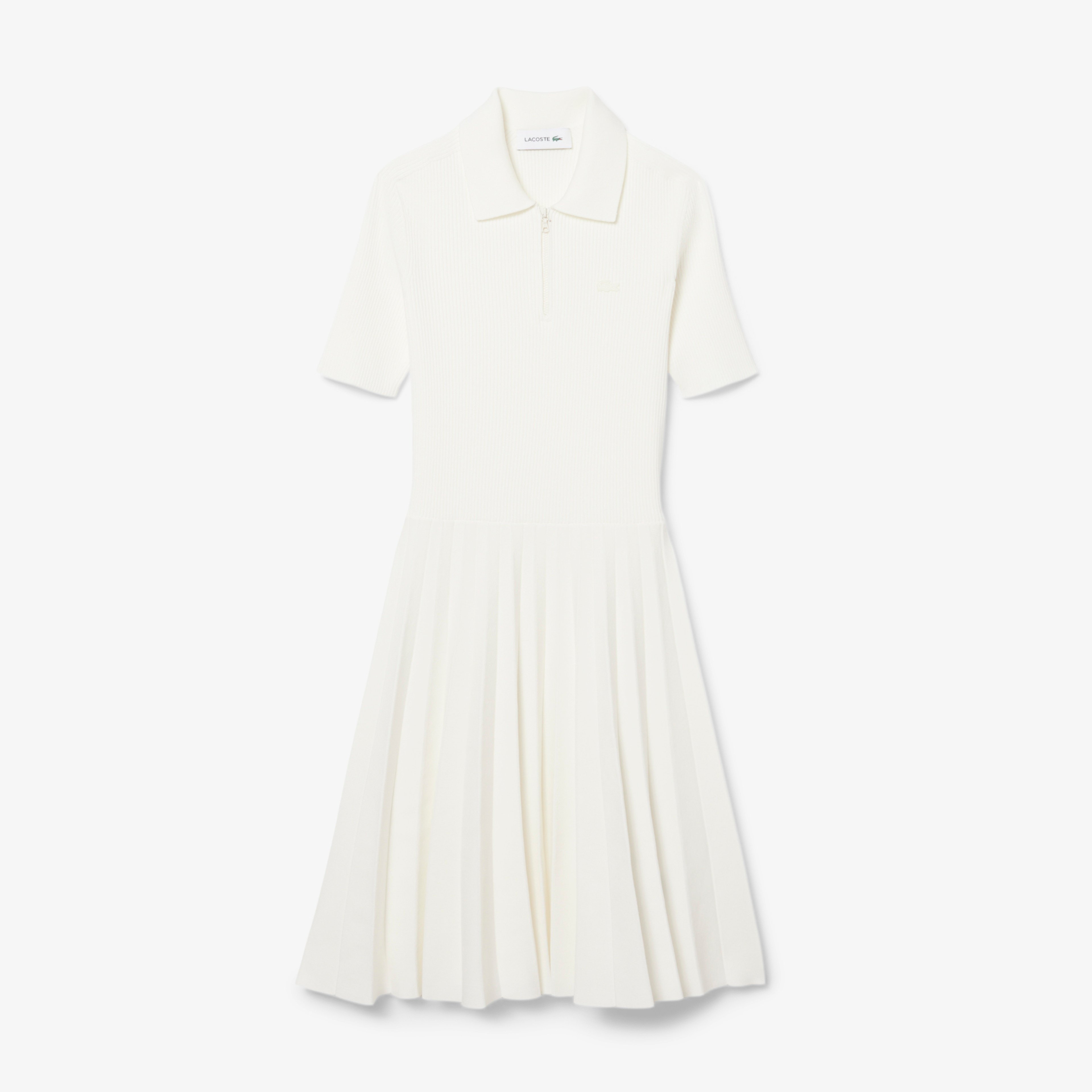 Kadın Relaxed Fit Kısa Kollu Polo Yaka Beyaz Elbise