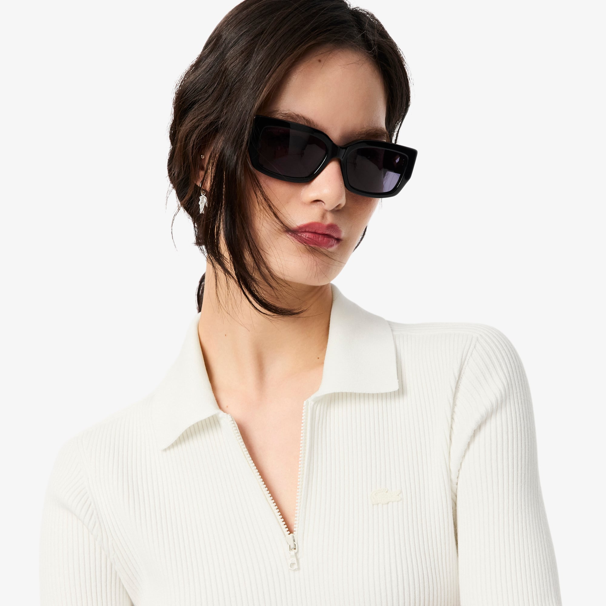Lacoste Kadın Relaxed Fit Kısa Kollu Polo Yaka Beyaz Elbise görsel 2