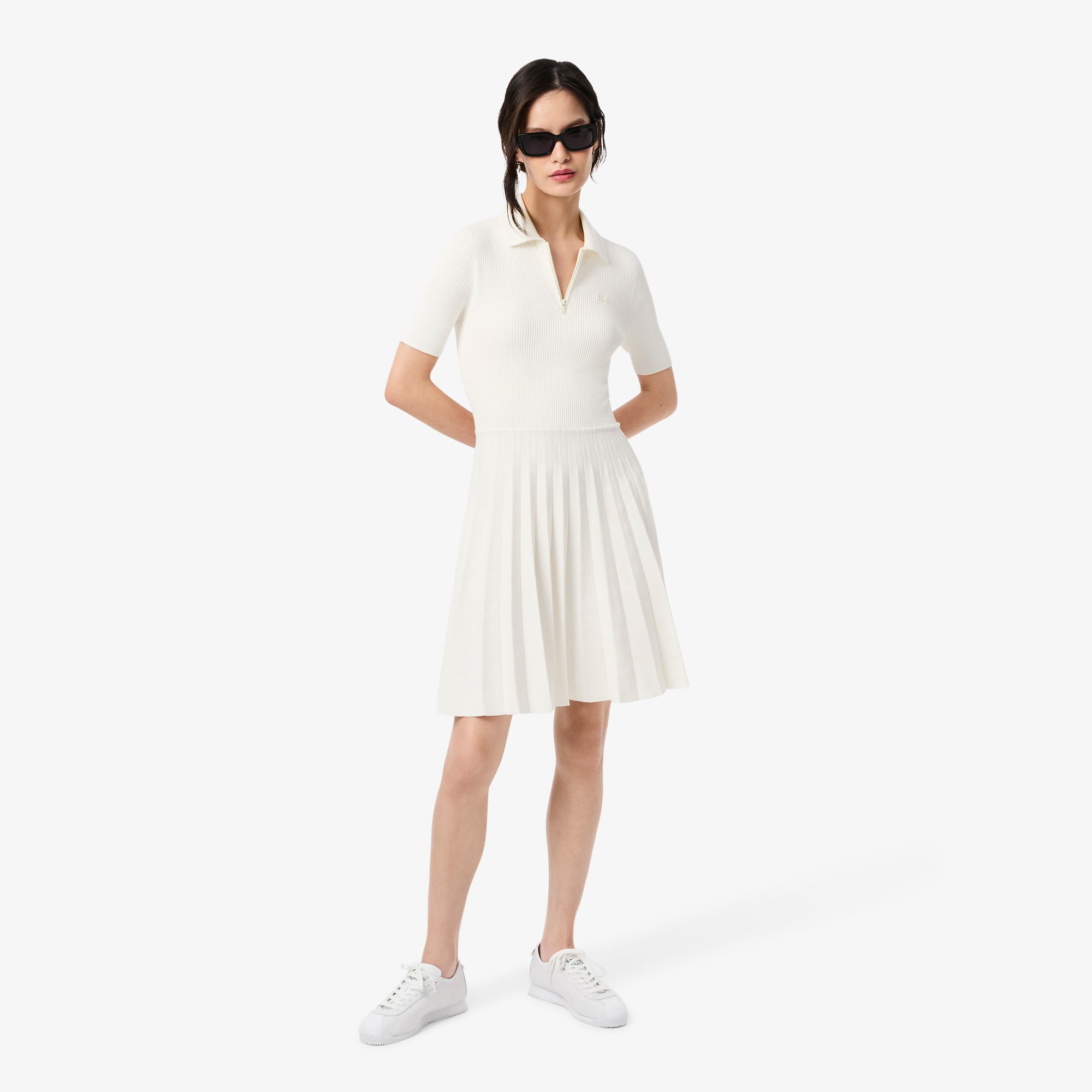 Lacoste Kadın Relaxed Fit Kısa Kollu Polo Yaka Beyaz Elbise