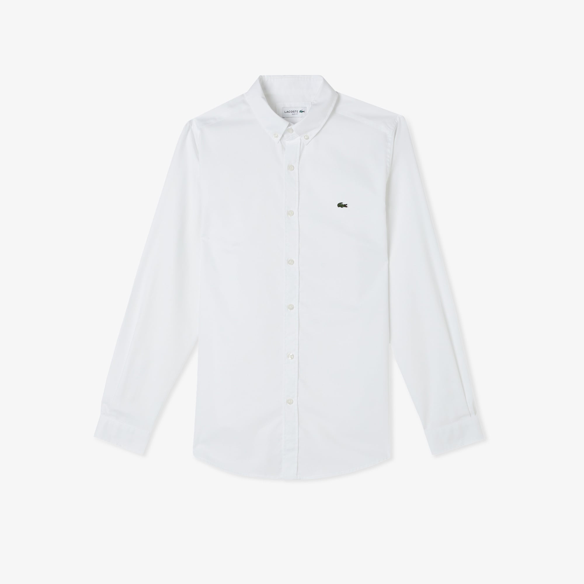 Erkek Slim Fit Düğmeli Yaka Beyaz Gömlek