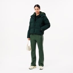 Kadın Relaxed Fit Kapüşonlu Koyu Yeşil Şişme Mont Yeşil