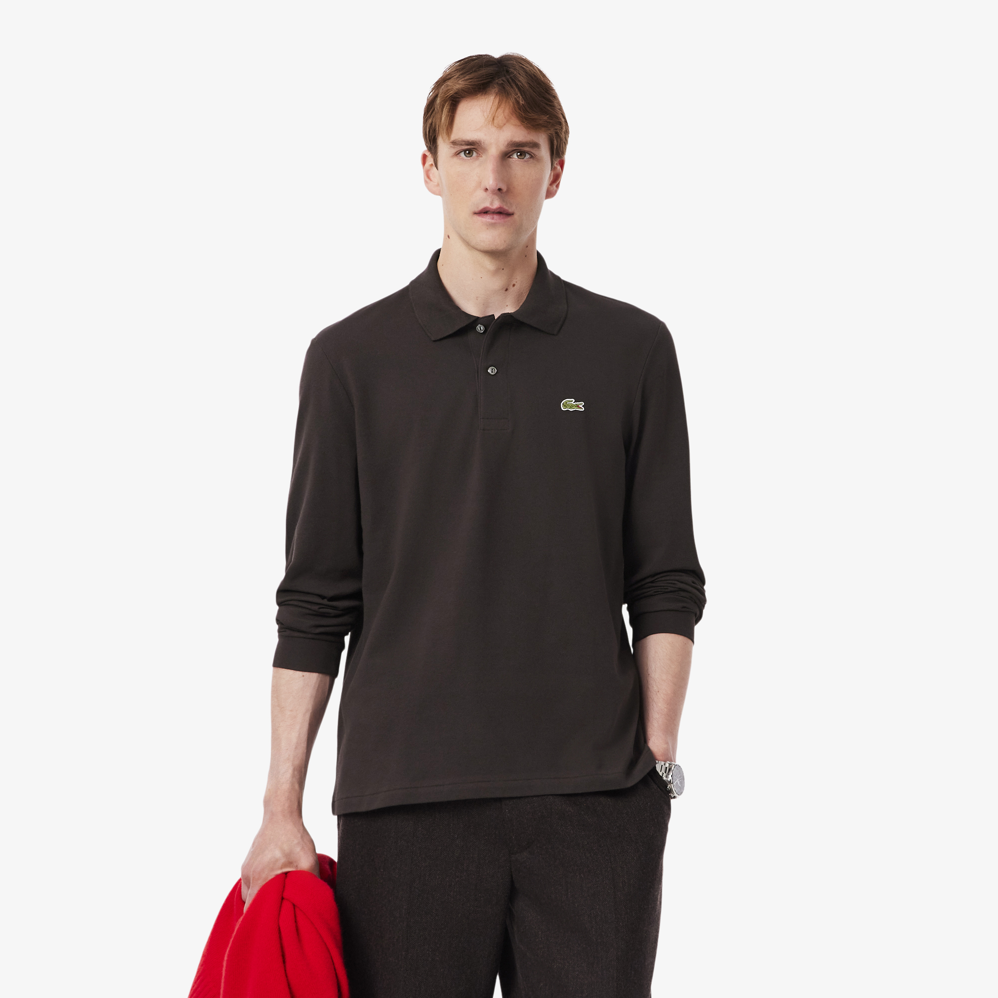 L.12.12 Erkek Classic Fit Uzun Kollu Kahverengi Polo L1312.SKB