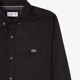 Erkek Slim Fit Düğmeli Yaka Siyah Gömlek Siyah