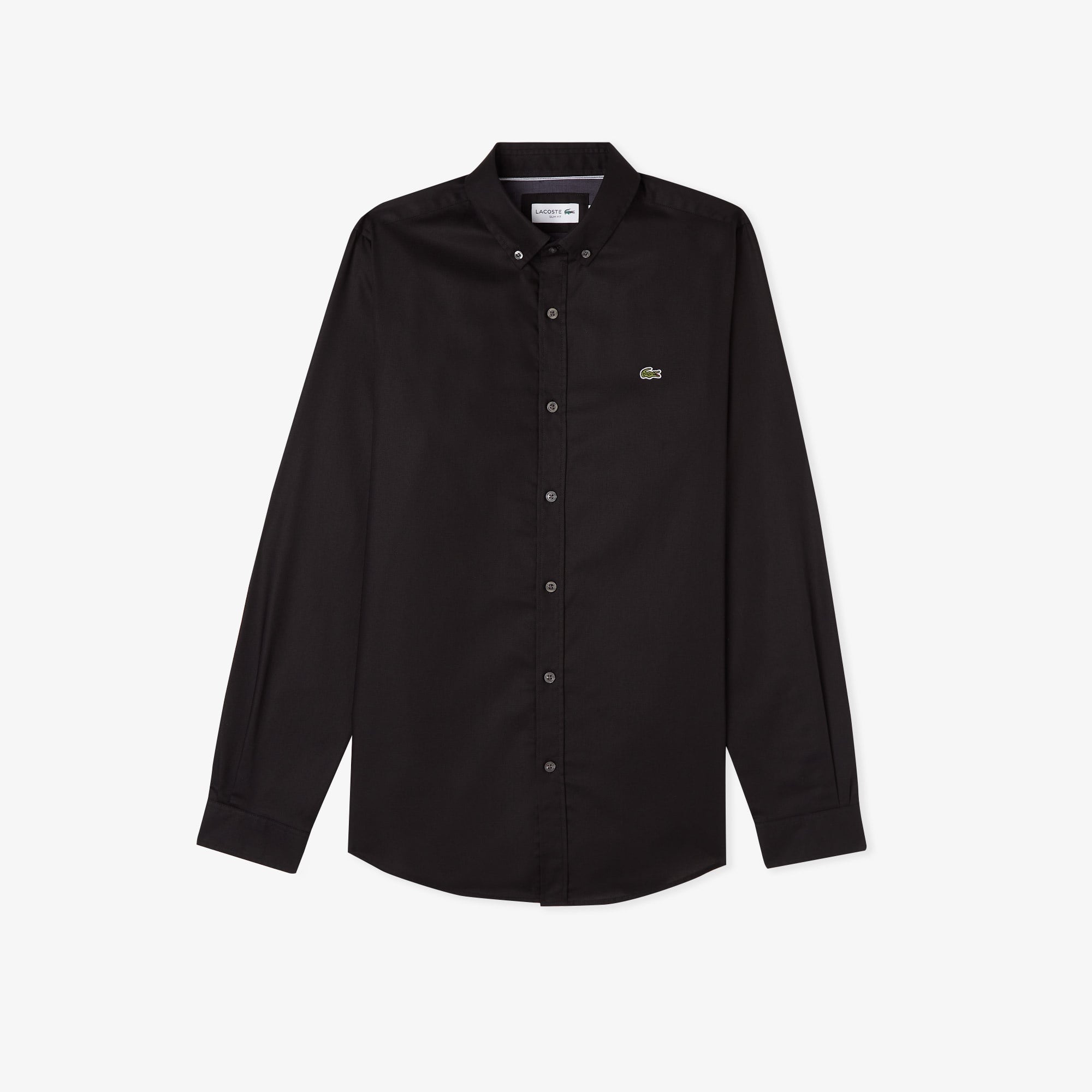 Erkek Slim Fit Düğmeli Yaka Siyah Gömlek