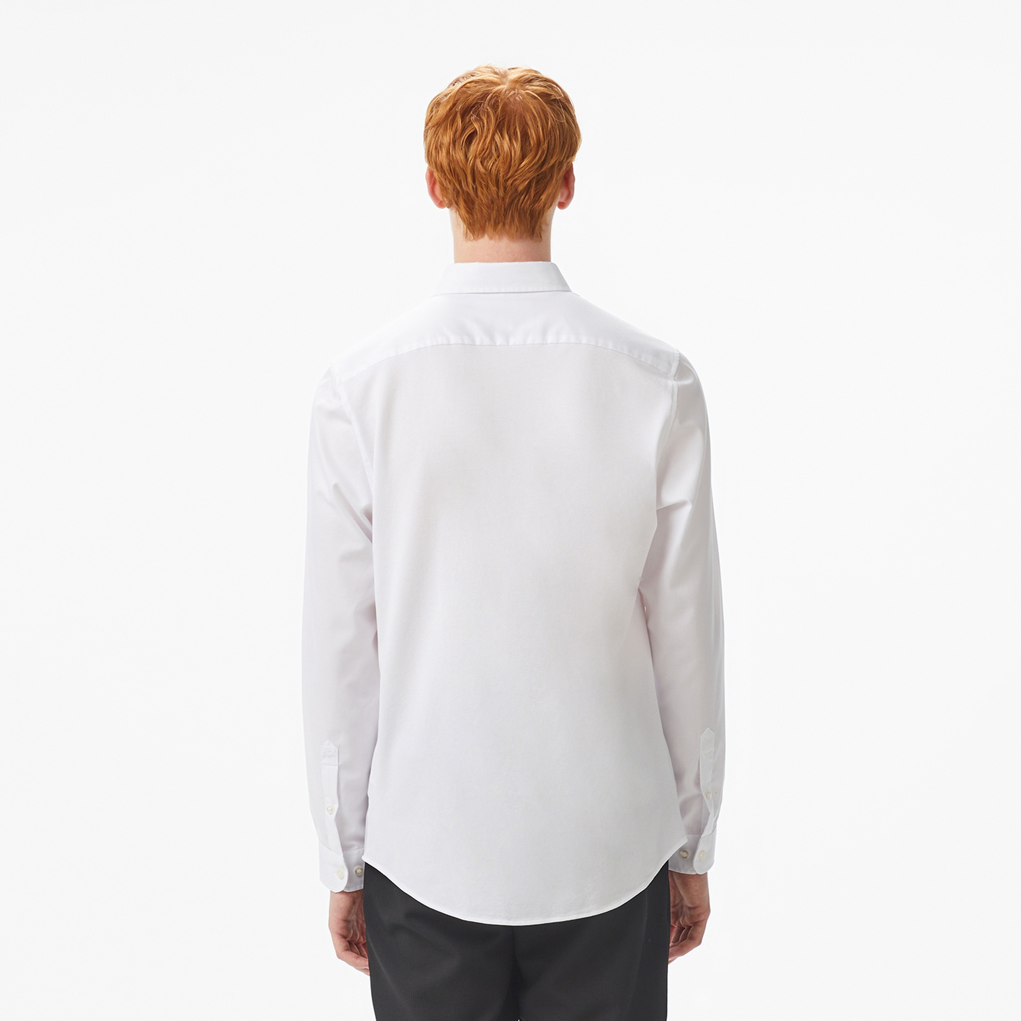 Erkek Slim Fit Düğmeli Yaka Beyaz Gömlek