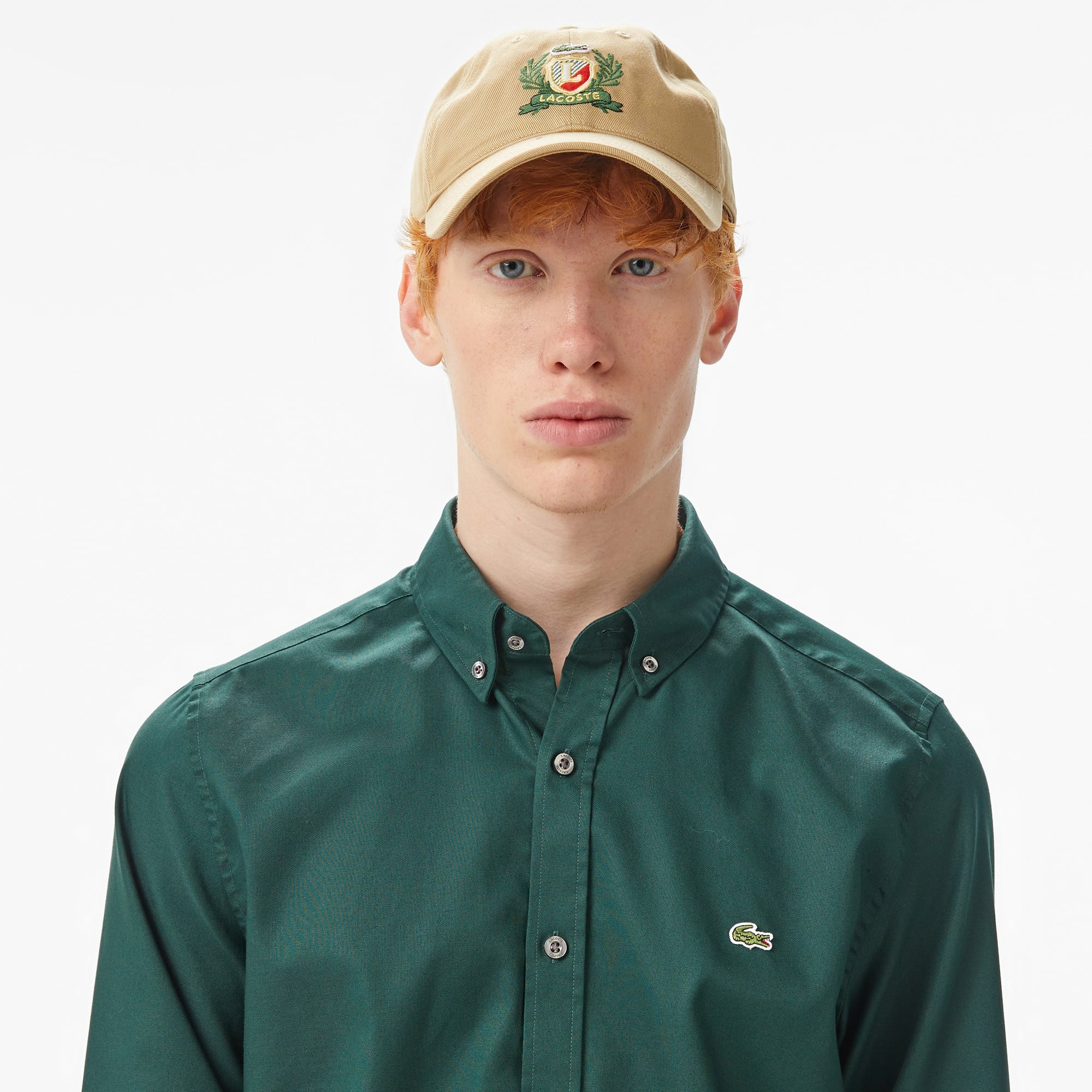 Erkek Slim Fit Düğmeli Yaka Koyu Yeşil Gömlek