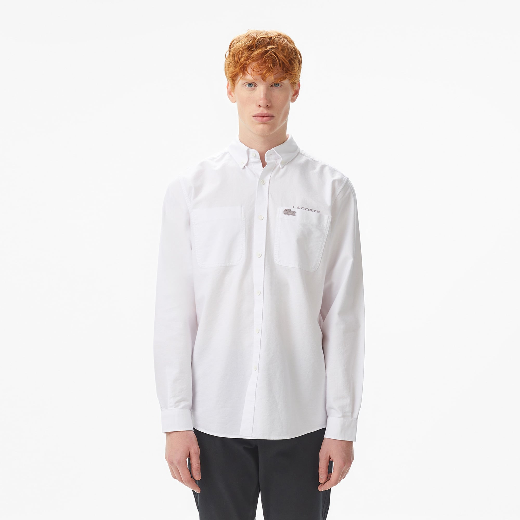 Erkek Regular Fit Düğmeli Yaka Beyaz Gömlek