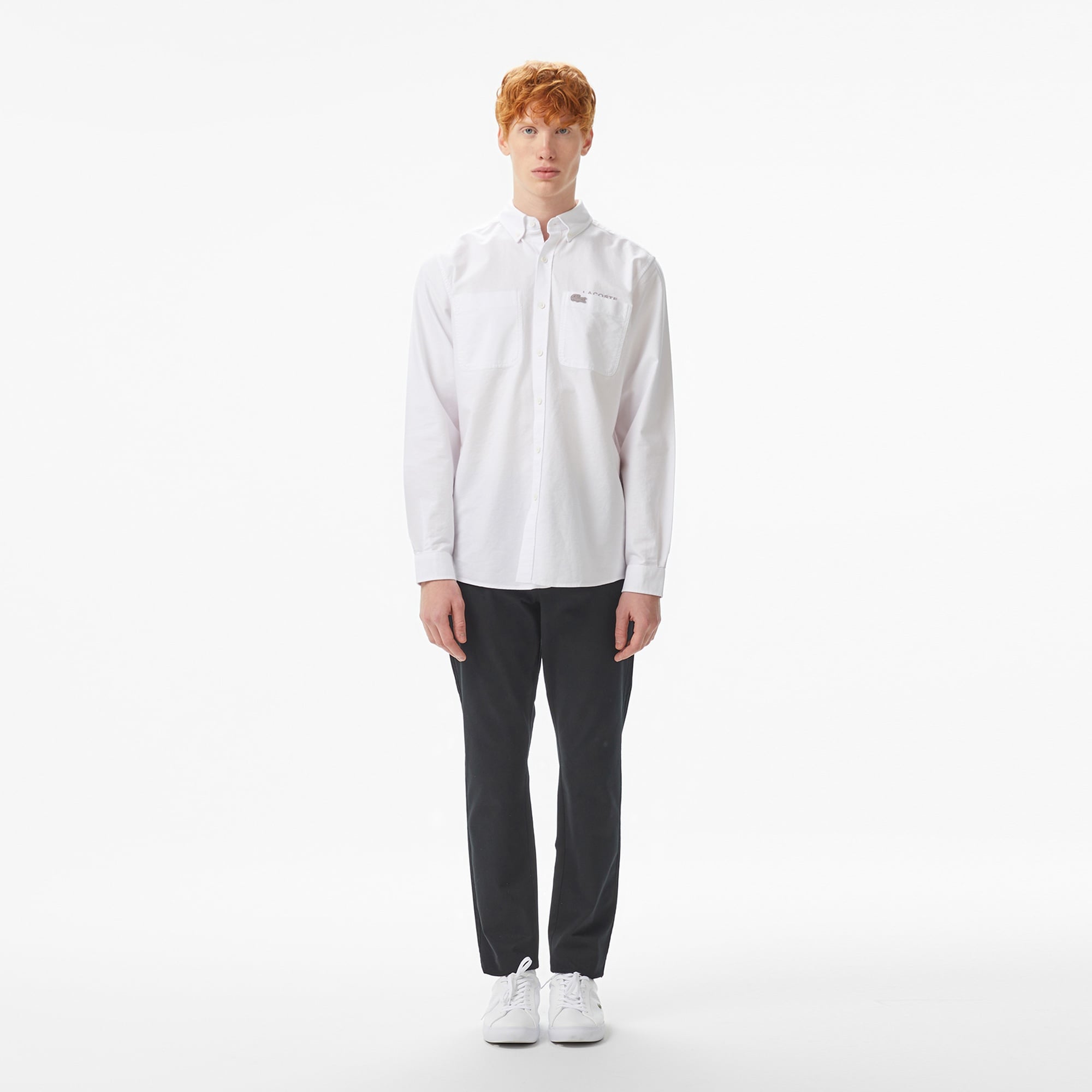 Erkek Regular Fit Düğmeli Yaka Beyaz Gömlek