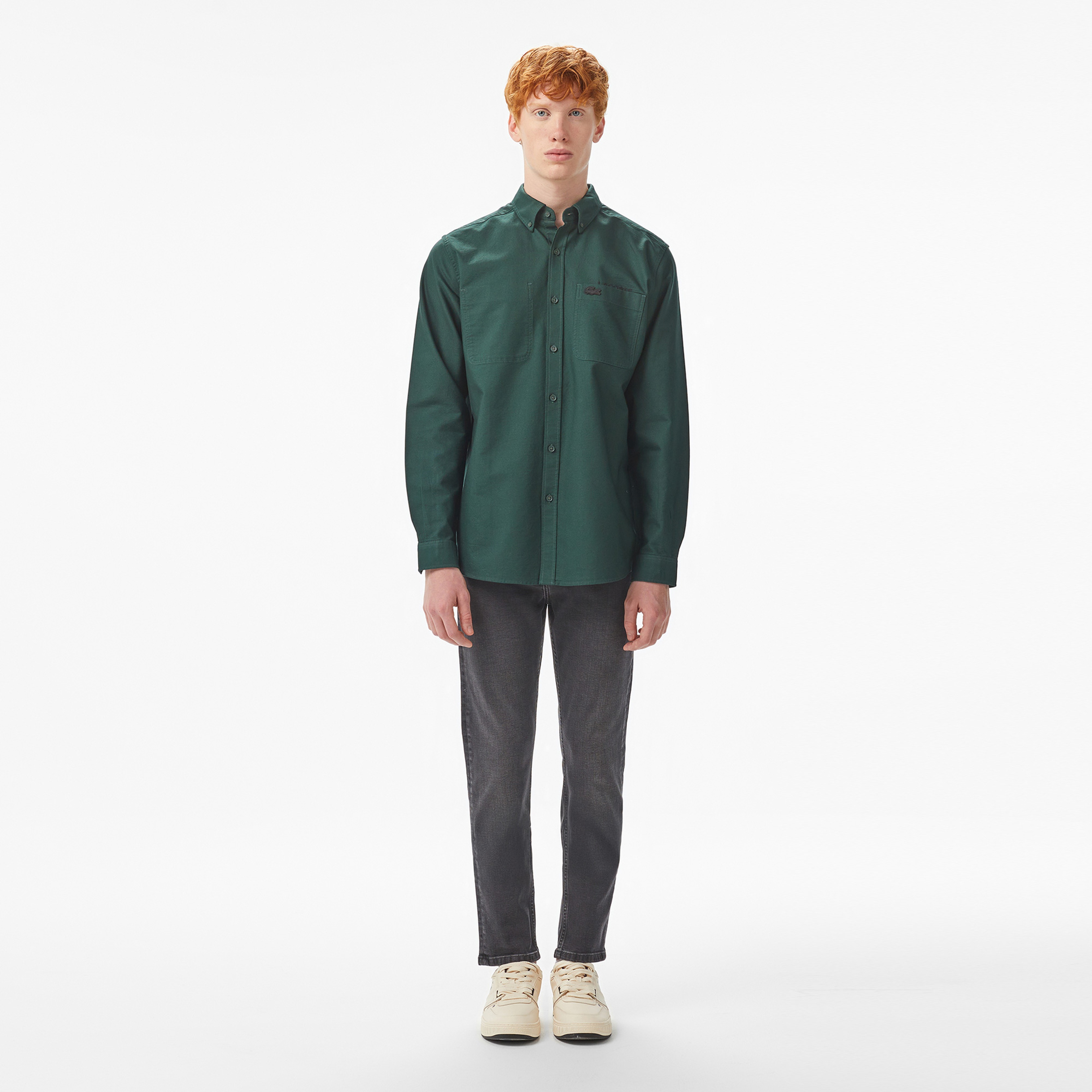 Erkek Regular Fit Düğmeli Yaka Yeşil Gömlek Erkek Regular Fit Düğmeli Yaka Yeşil Gömlek